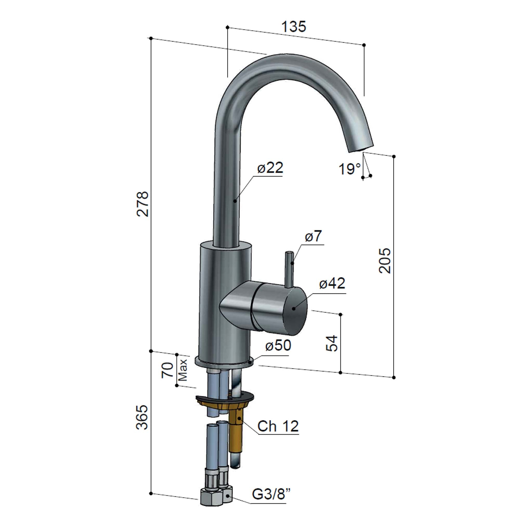 cobber highneck basin mixer dimensions