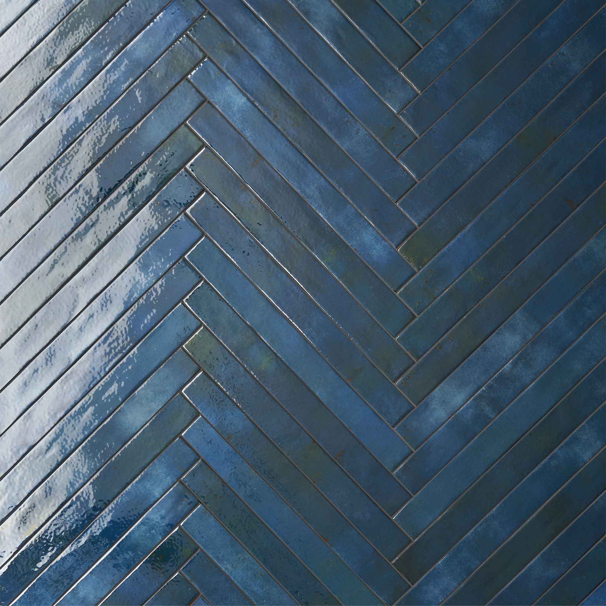 colours blue porcelain wall tile 4.8x45cm gloss herringbone