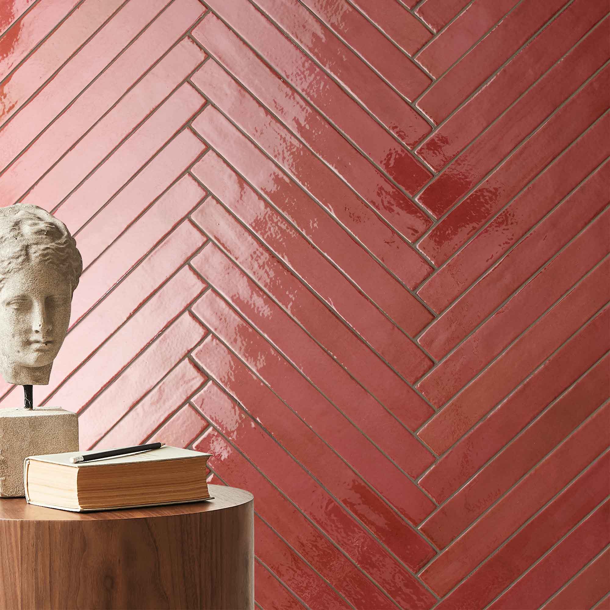 colours red porcelain wall tile 4.8x45cm gloss herringbone