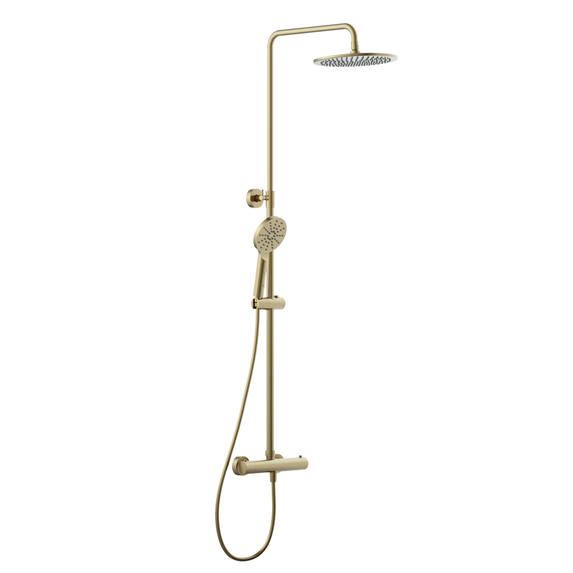 como drench thermostatic shower with multifunction handset brushed brass