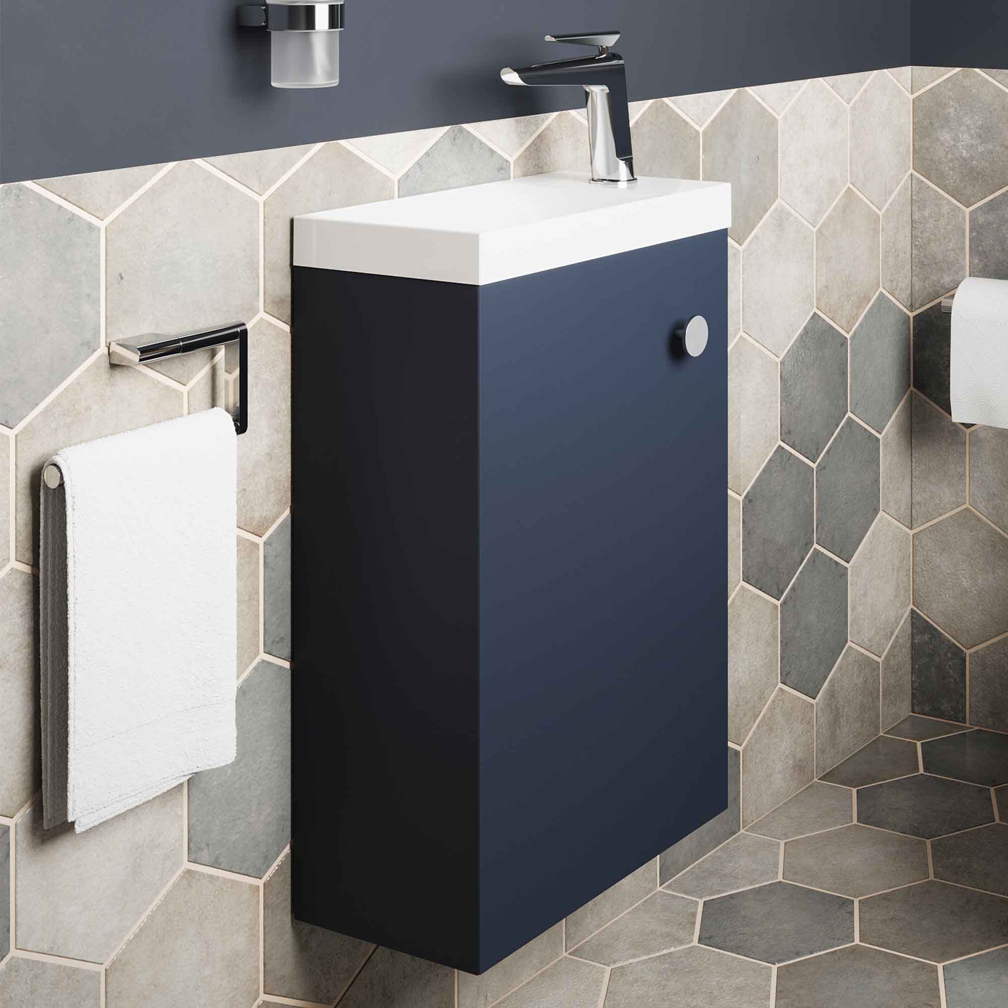 crosswater alo 400 wall mounted cloakroom vanity unit with basin deep indigo blue