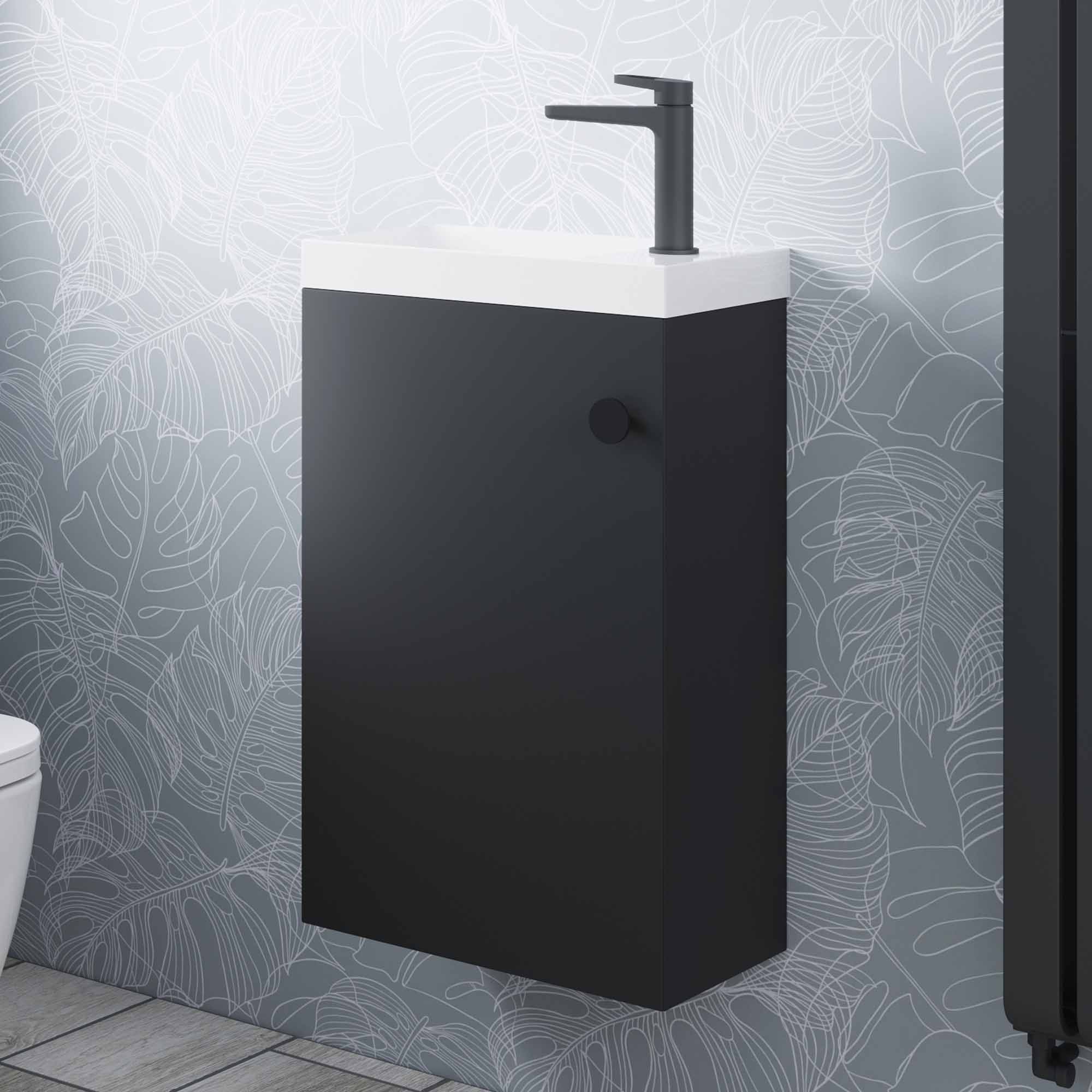 crosswater alo 400 wall mounted cloakroom vanity unit with basin matt black