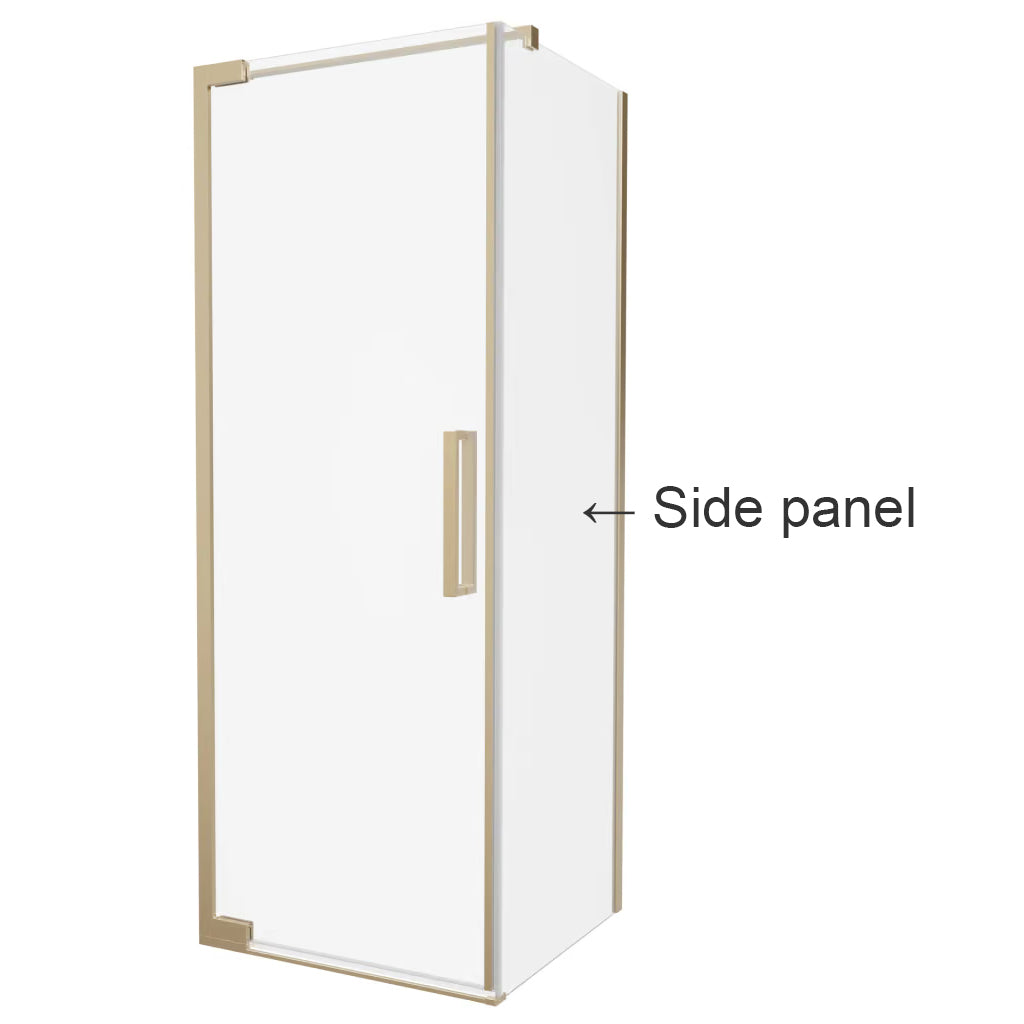 Side panel in brushed brass for Crosswater Asura hinged shower-door, supplied by Deluxe Bathrooms.