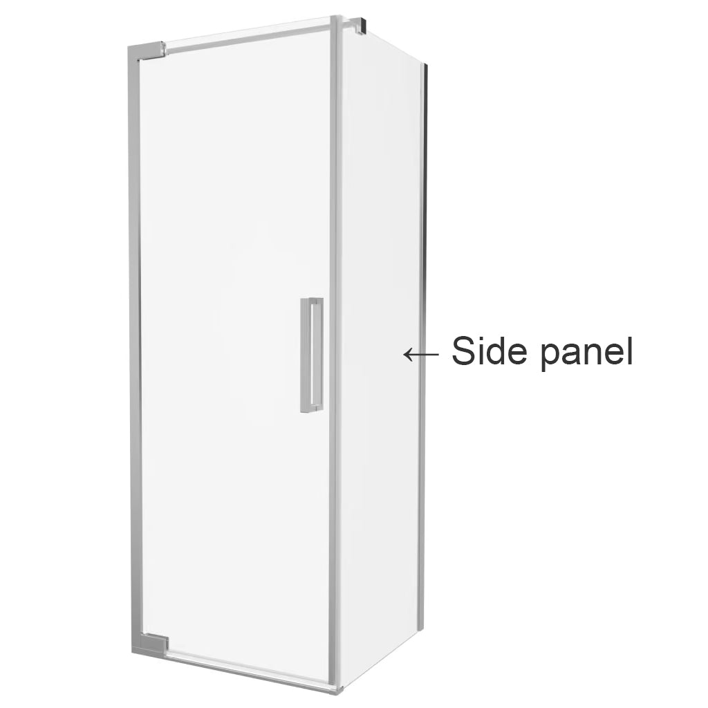 Side panel in chrome for Crosswater Asura hinged shower-door, supplied by Deluxe Bathrooms.