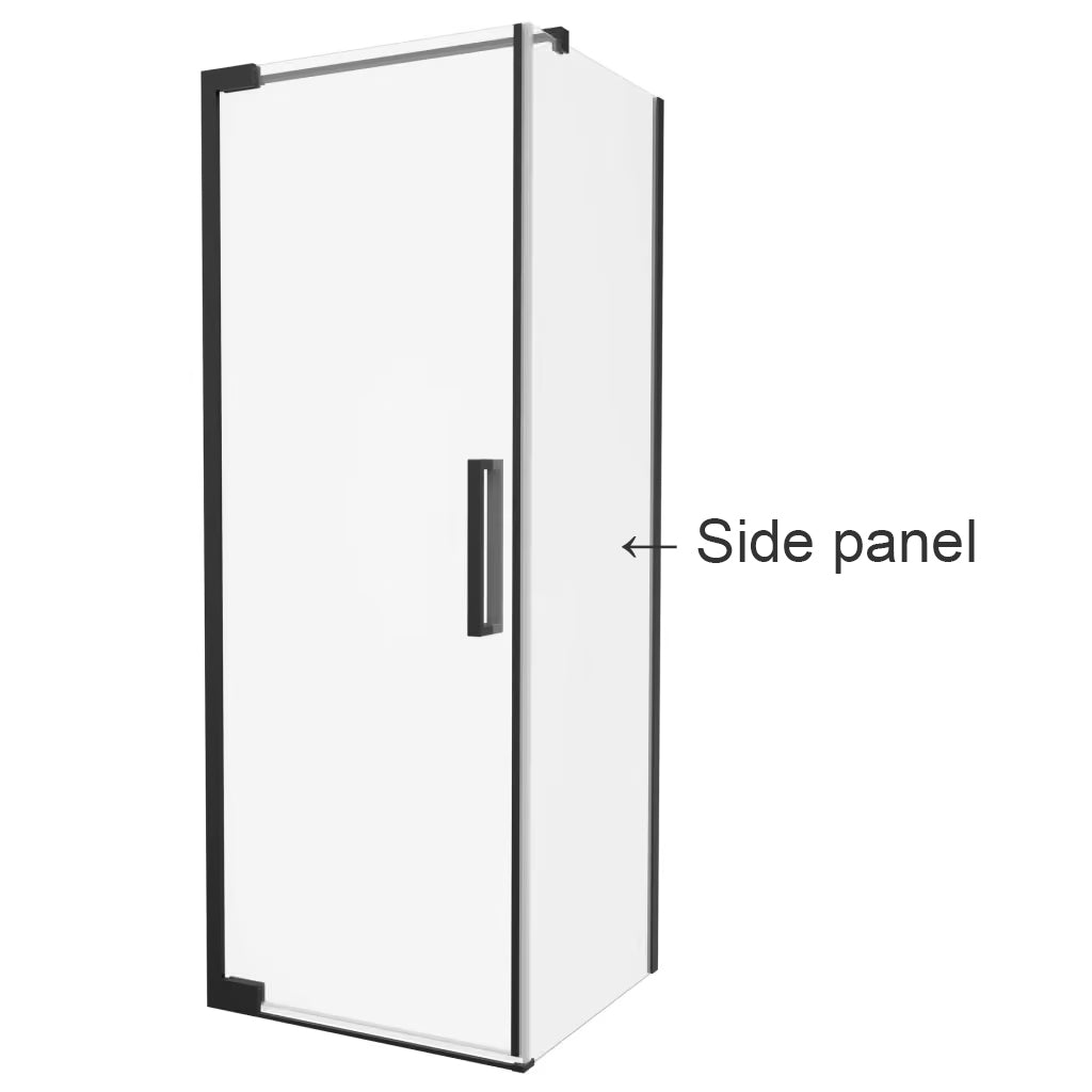 Side panel in matt black for Crosswater Asura hinged shower-door, supplied by Deluxe Bathrooms.