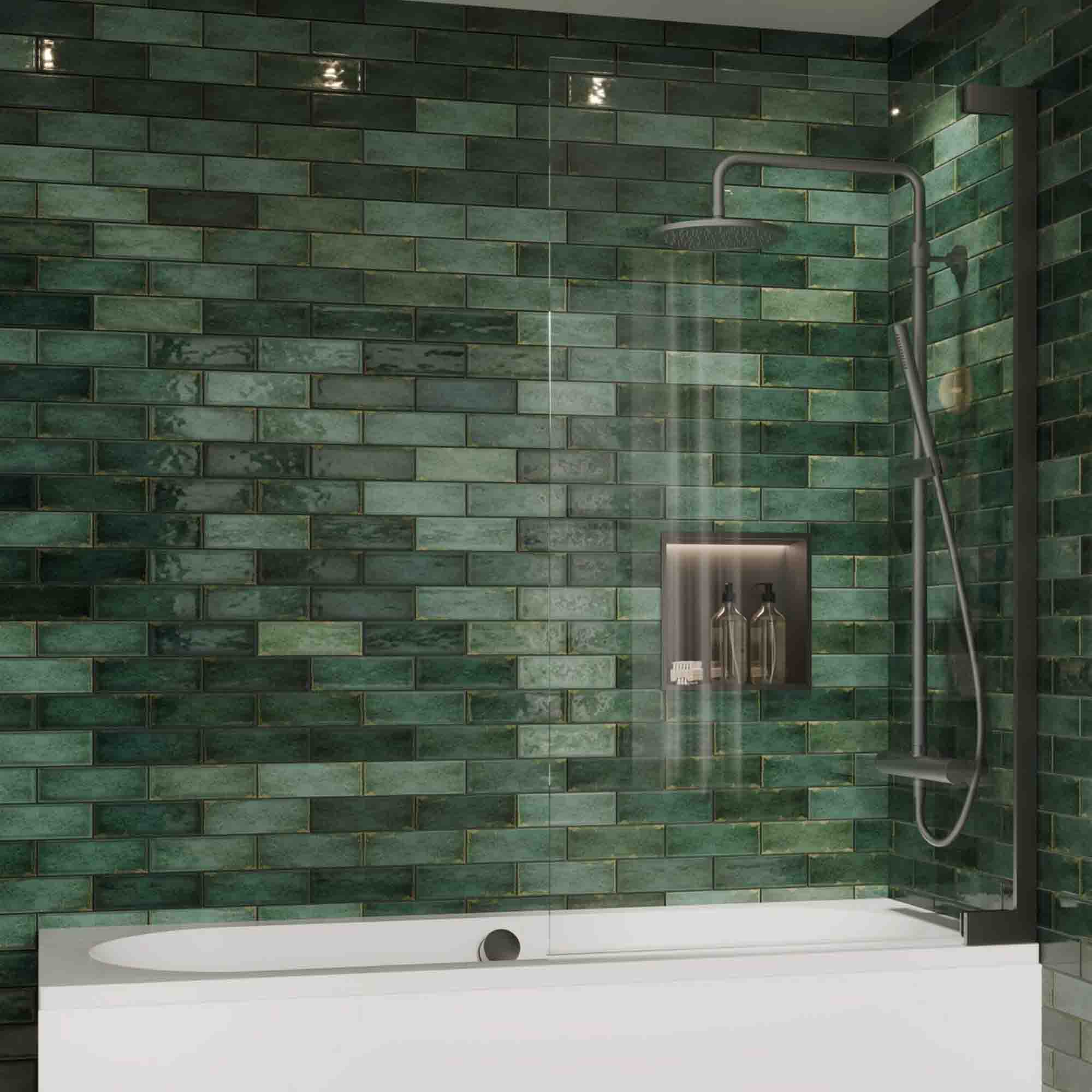 crosswater asura hinged bath screen 900mm slate