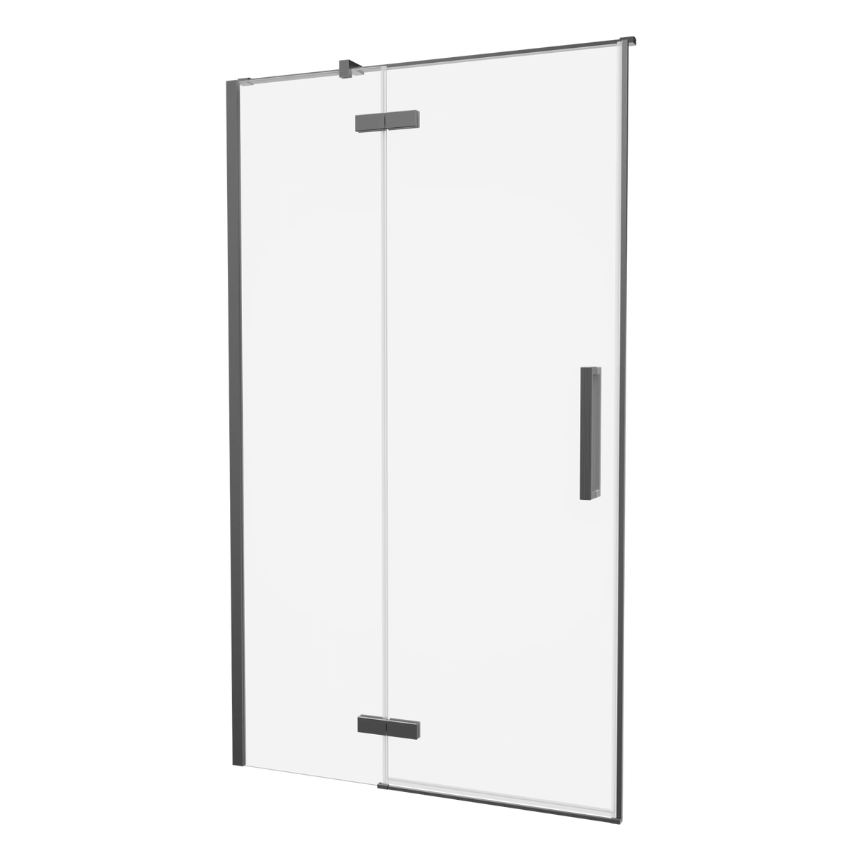Crosswater Asura hinged shower-door with inline fixed panel in matt black.