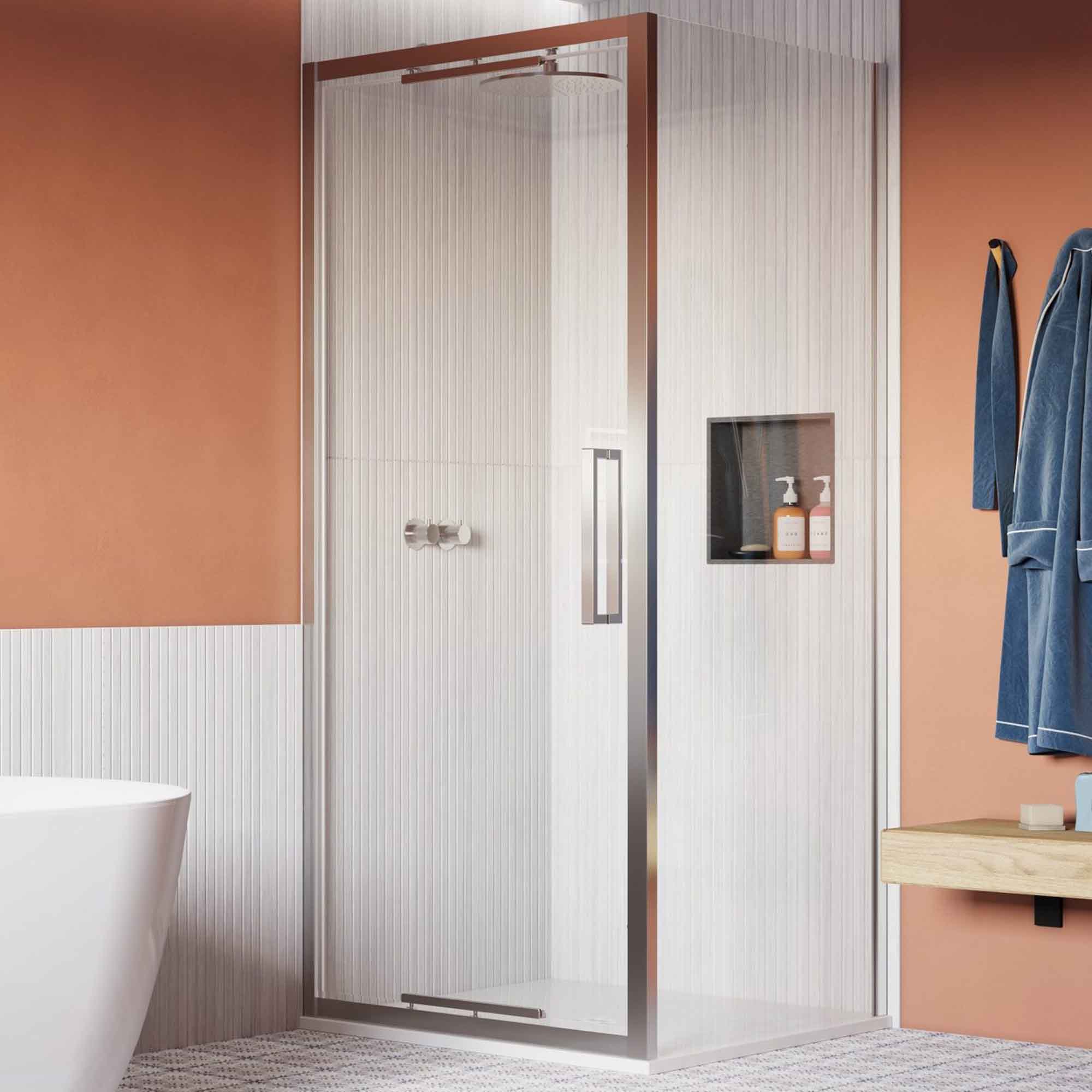 crosswater asura infold shower door with side panel polished stainless steel