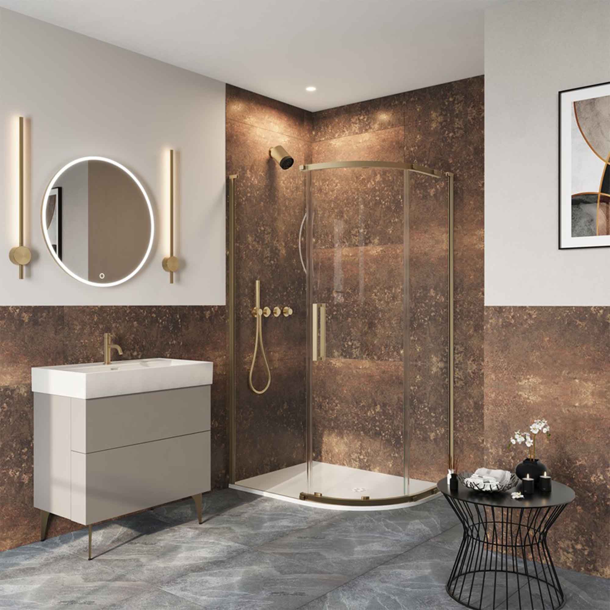 crosswater asura offset quadrant shower door brushed brass