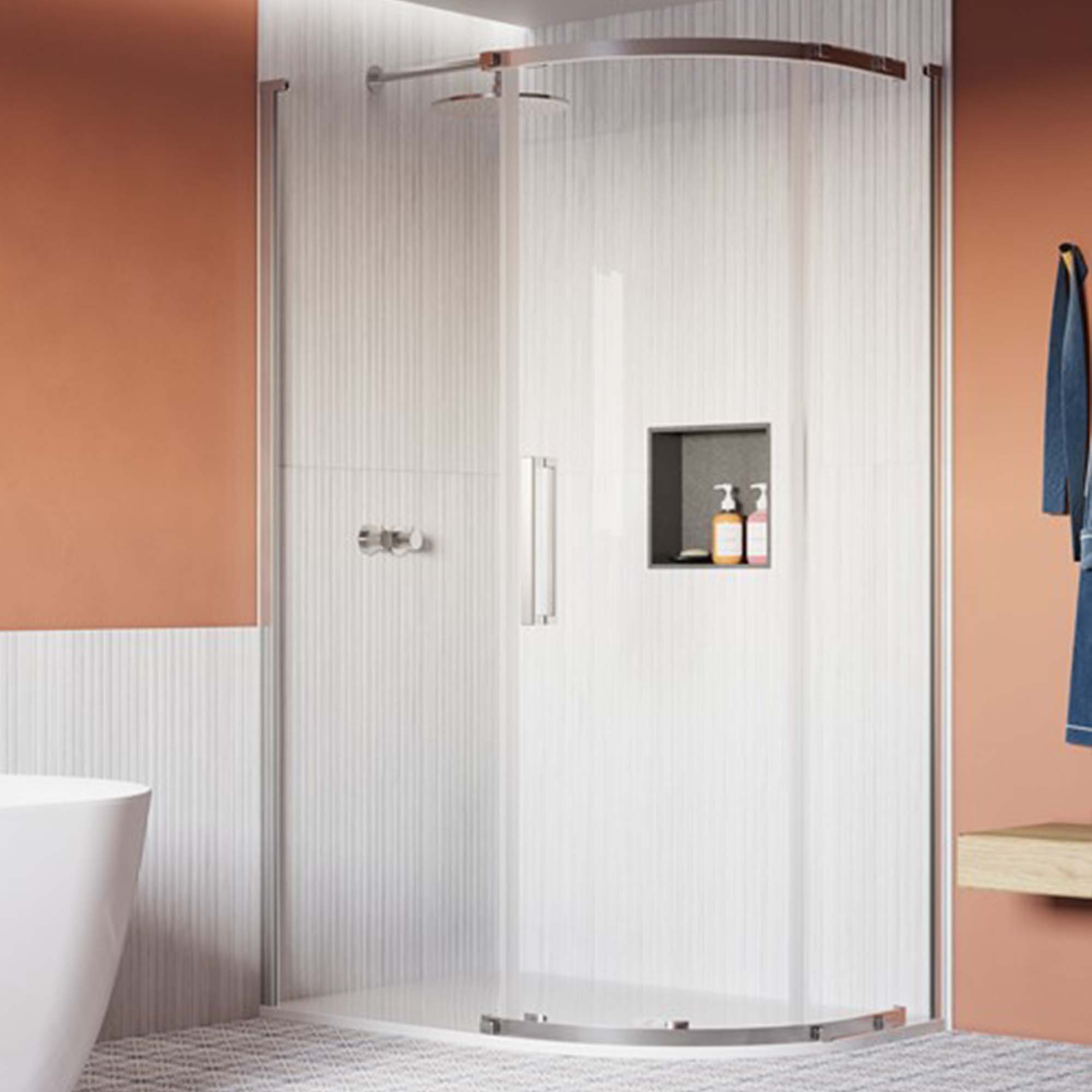 crosswater asura offset quadrant shower door polished stainless steel