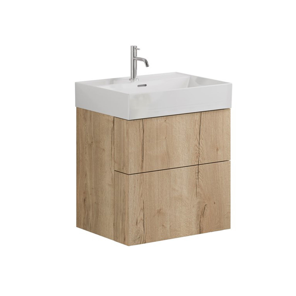 crosswater avenue 600mm 2 drawer wall mounted vanity unit with ceramic basin windsor oak