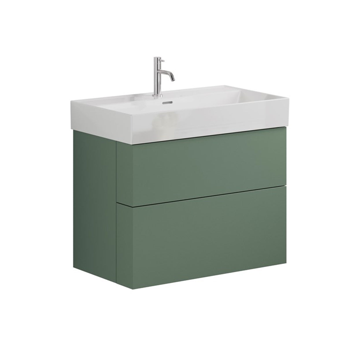 crosswater avenue 800mm 2 drawer wall mounted vanity unit with ceramic basin sage green