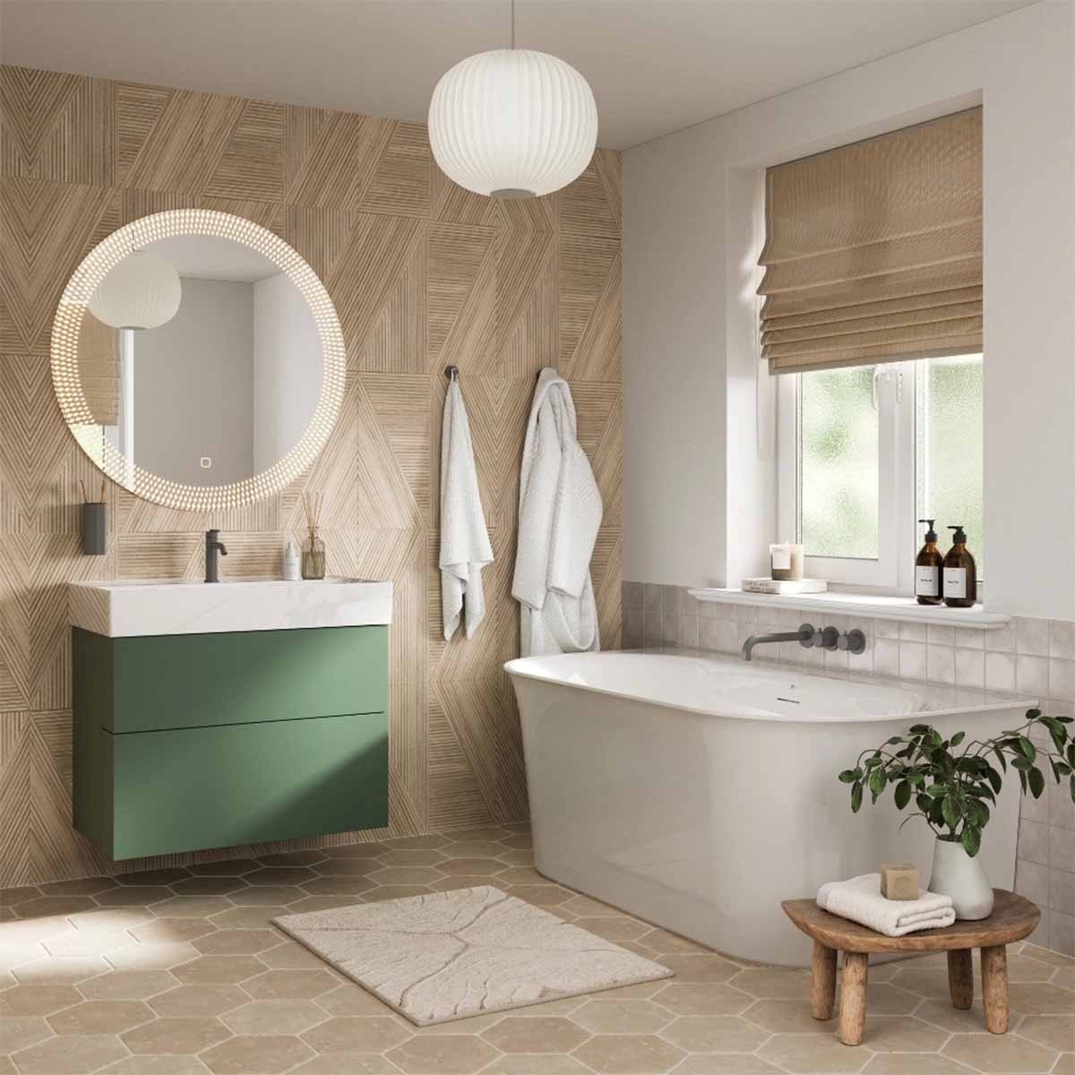 crosswater avenue 800mm 2 drawer wall mounted vanity unit with ceramic basin sage green