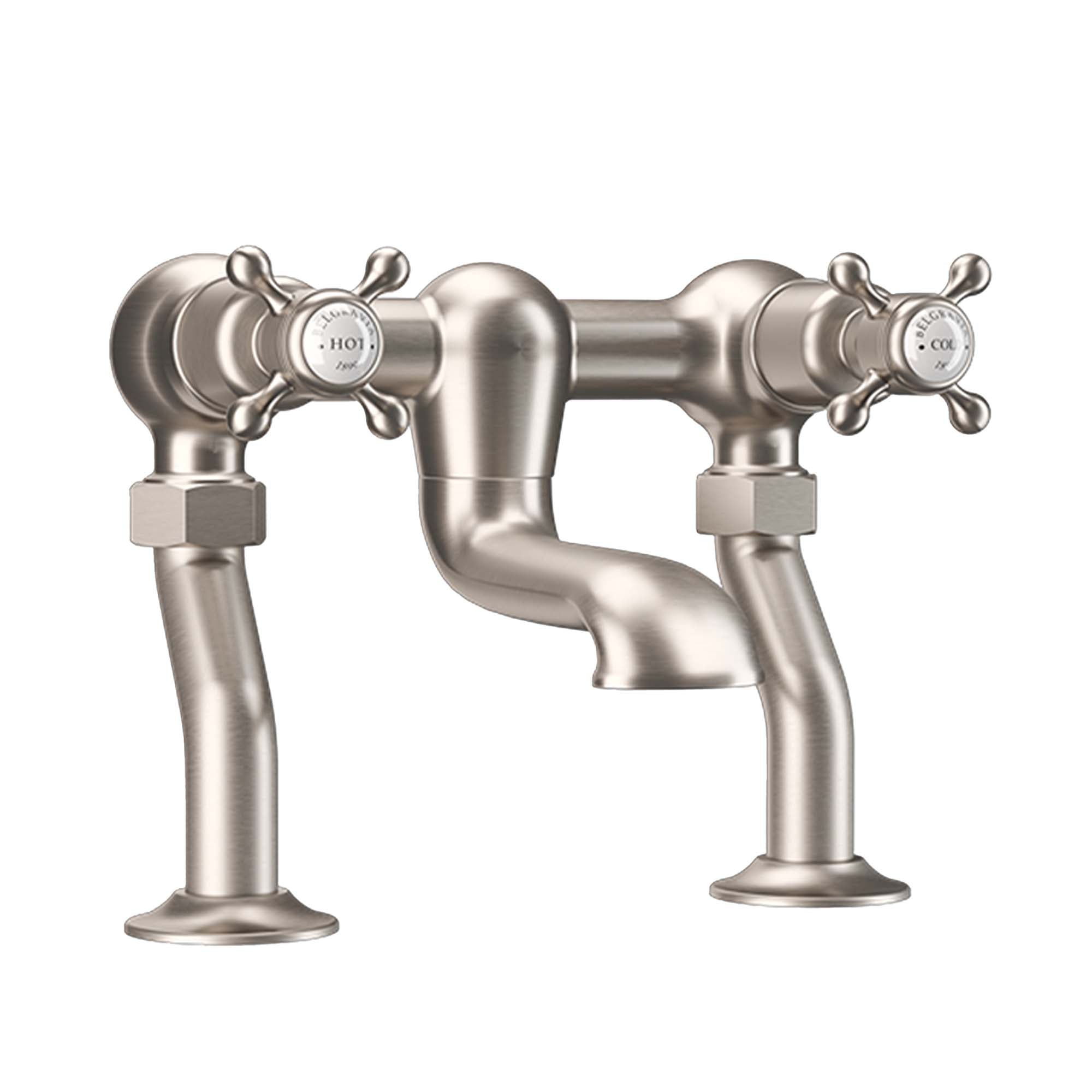 crosswater belgravia crosshead deck mounted bath mixer tap brushed nickel