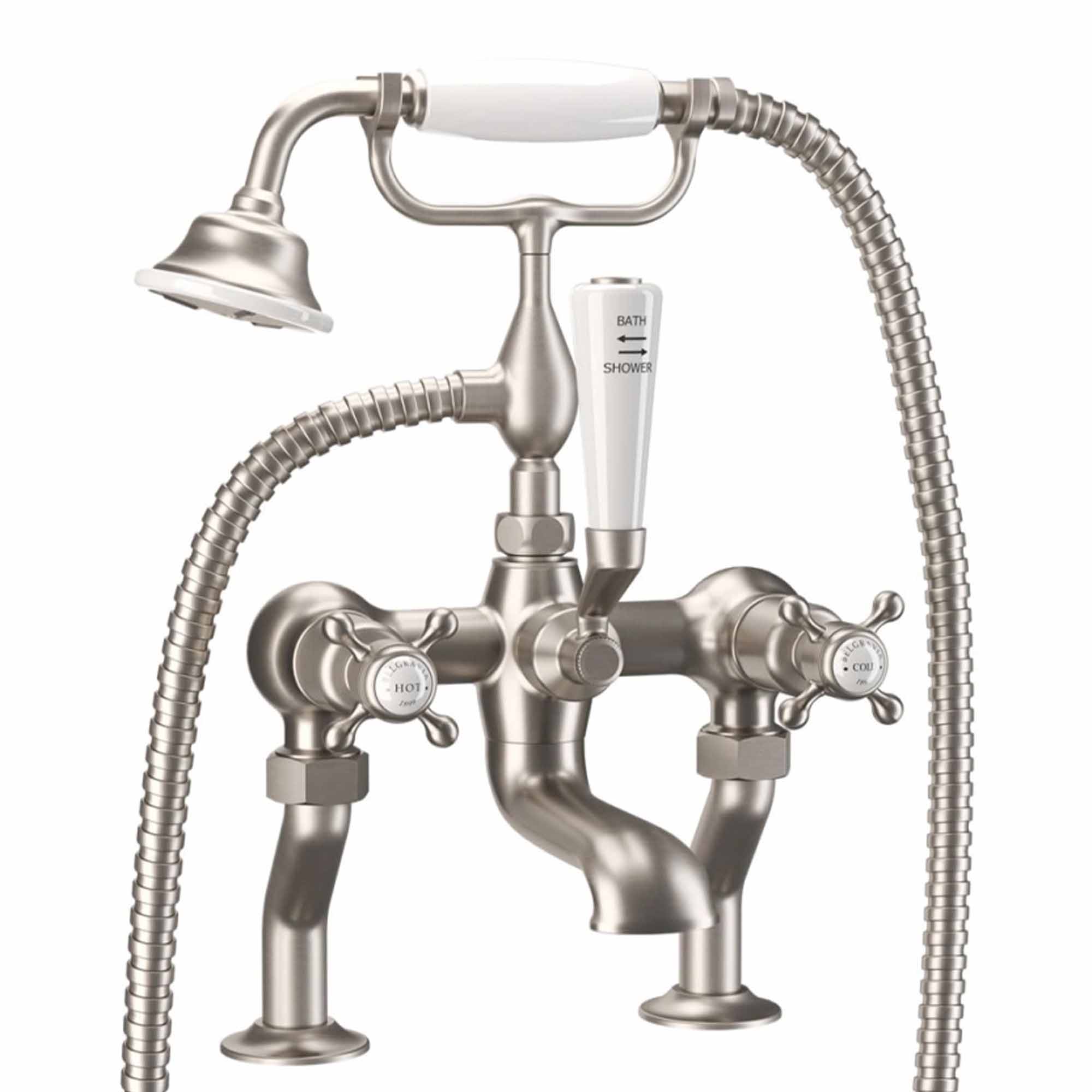 crosswater belgravia crosshead deck mounted bath shower mixer brushed nickel