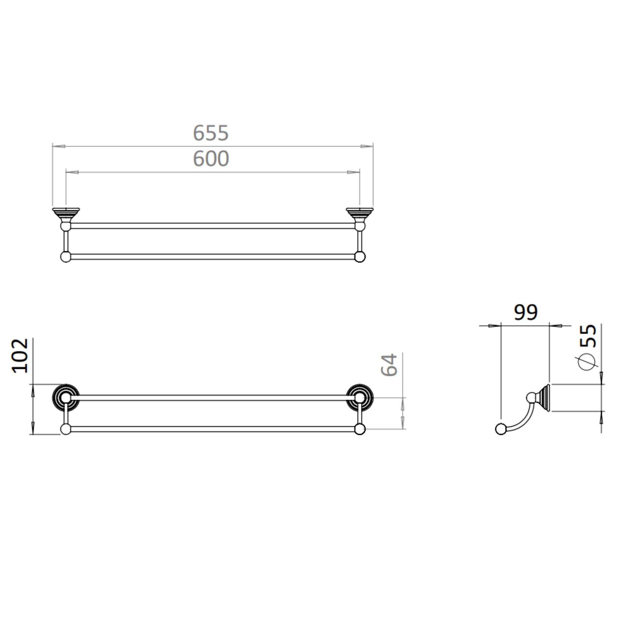 Crosswater Belgravia Double Towel Rail Technical Drawing
