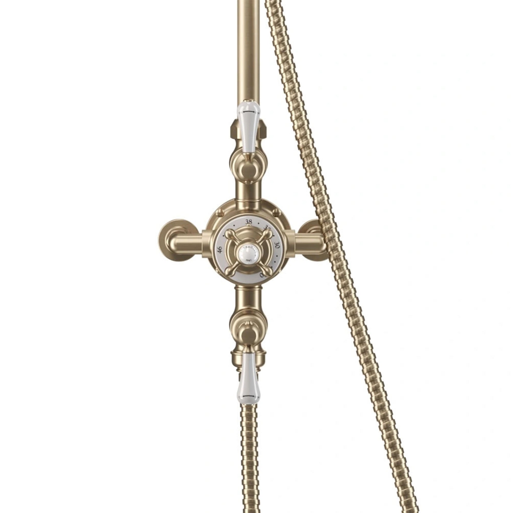 crosswater belgravia dual outlet thermostatic shower brushed brass