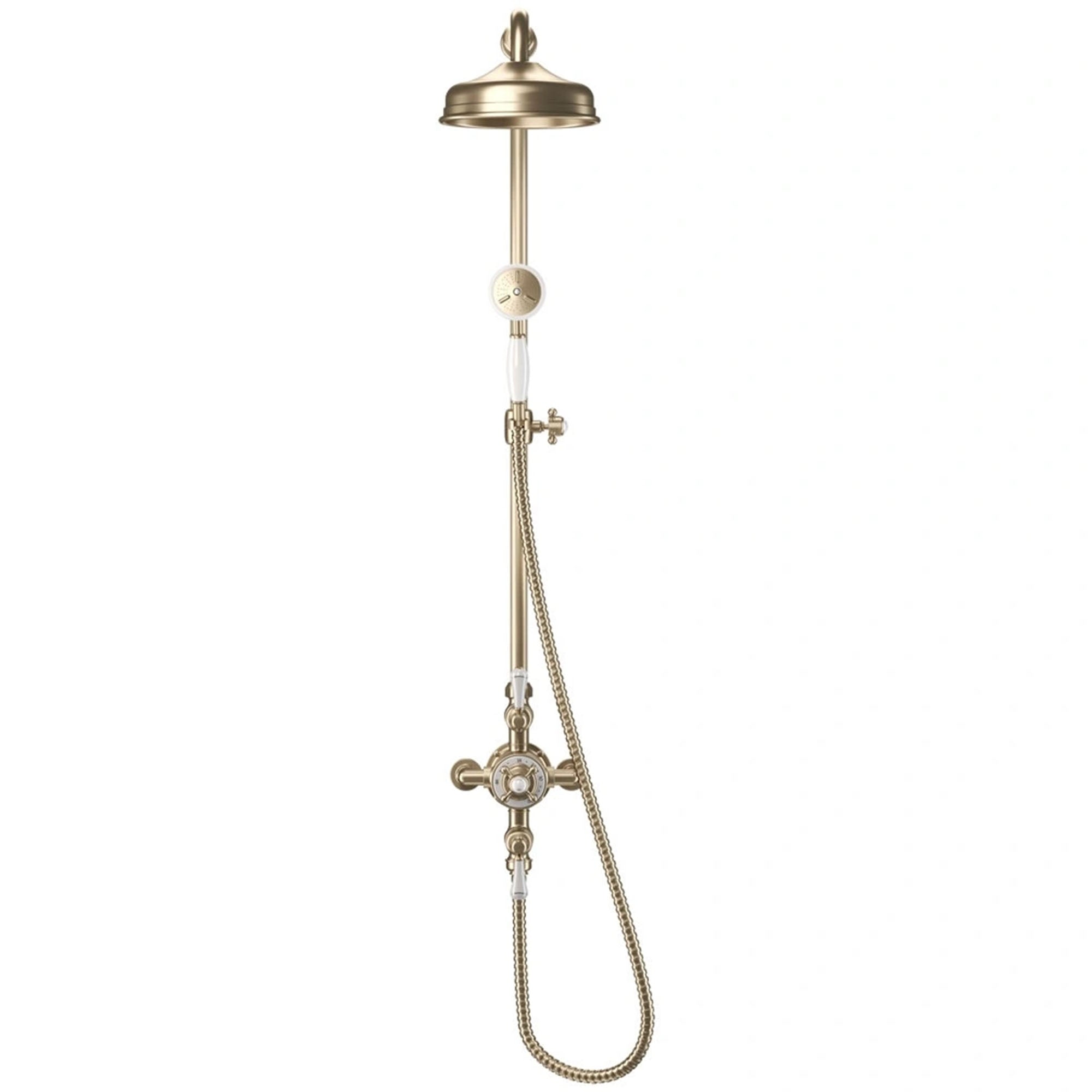 crosswater belgravia dual outlet thermostatic shower brushed brass