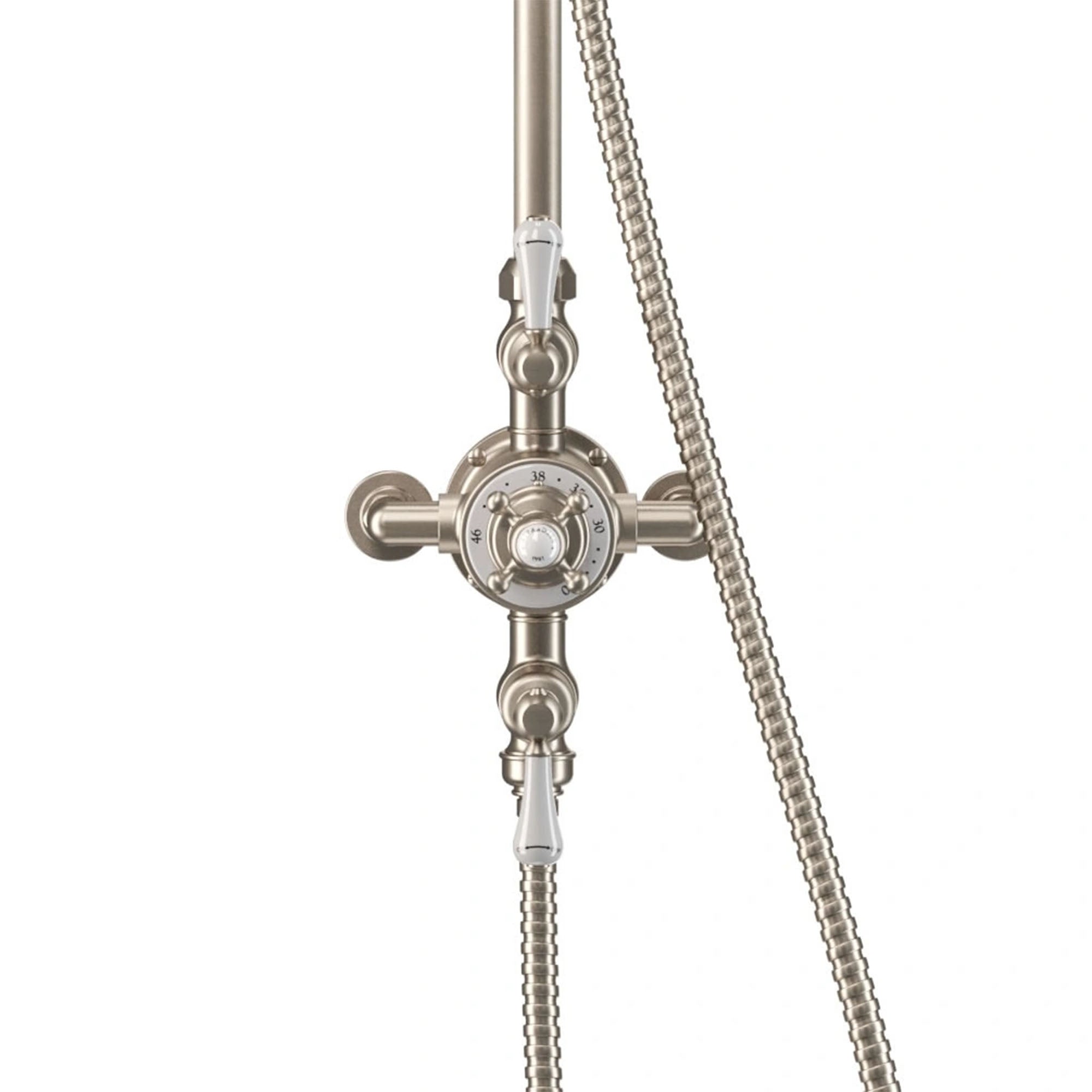 crosswater belgravia dual outlet thermostatic shower brushed nickel