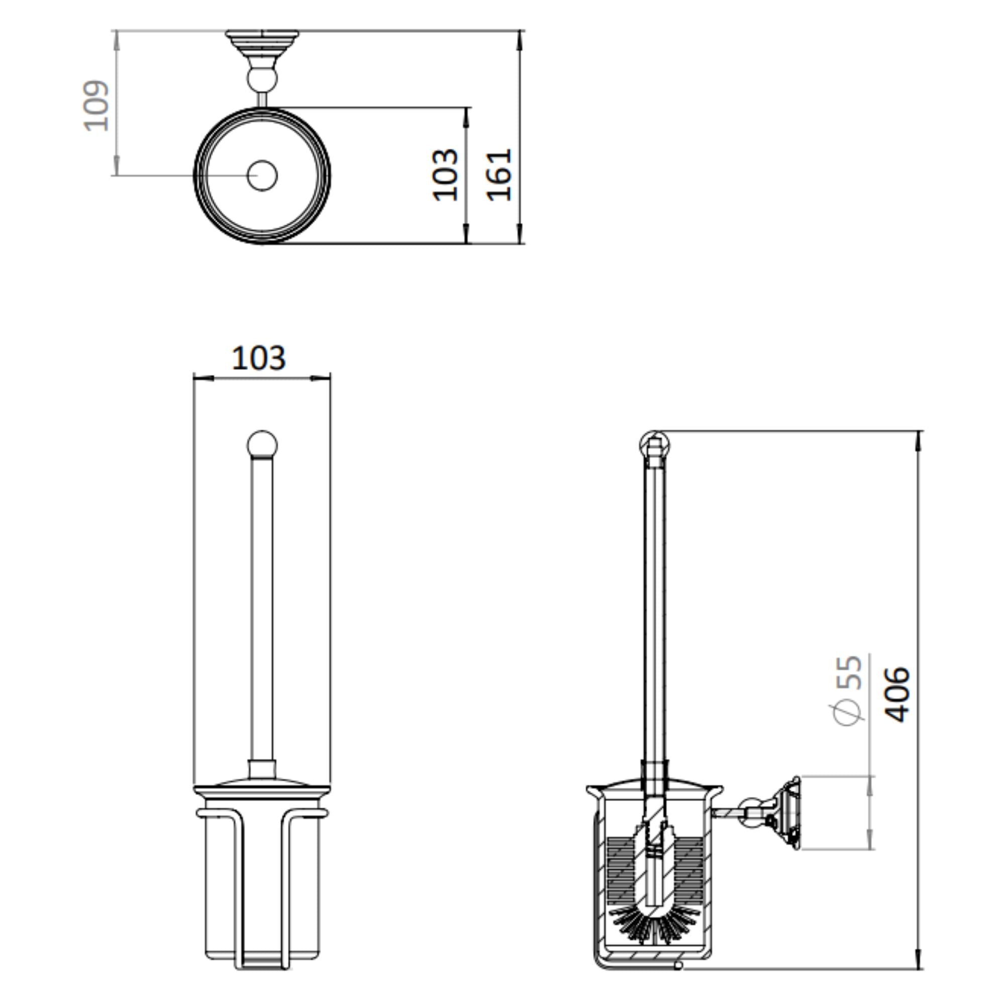 Crosswater Belgravia Toilet Brush Holder Technical Drawing