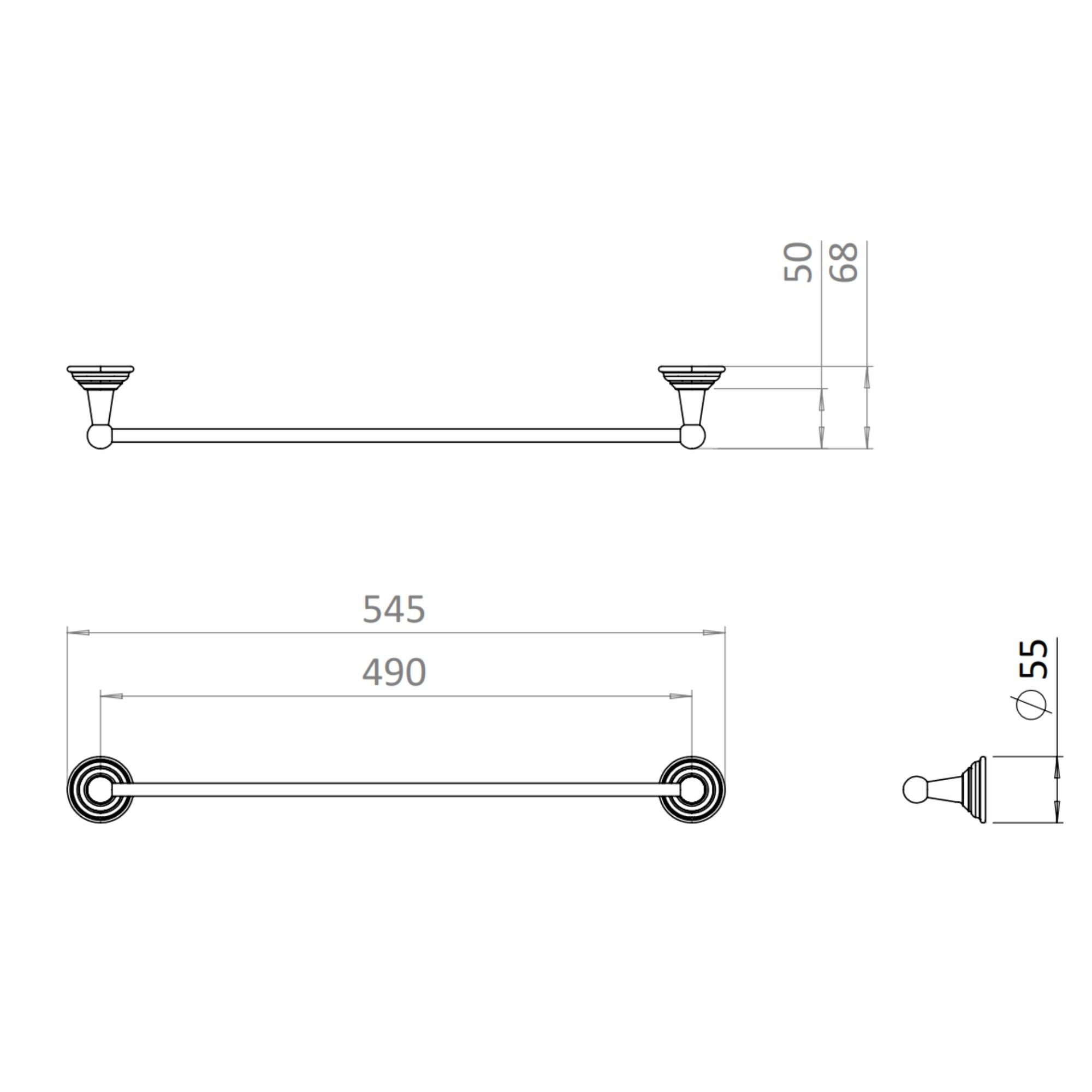 Crosswater Belgravia Single Towel Rail Technical Drawing