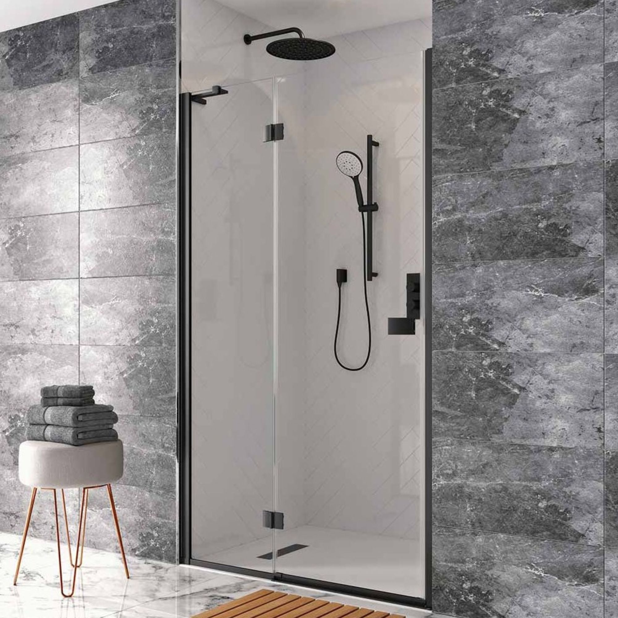 Crosswater Design Hinged Shower Door 1200mm With Inline Panel - Matt Black