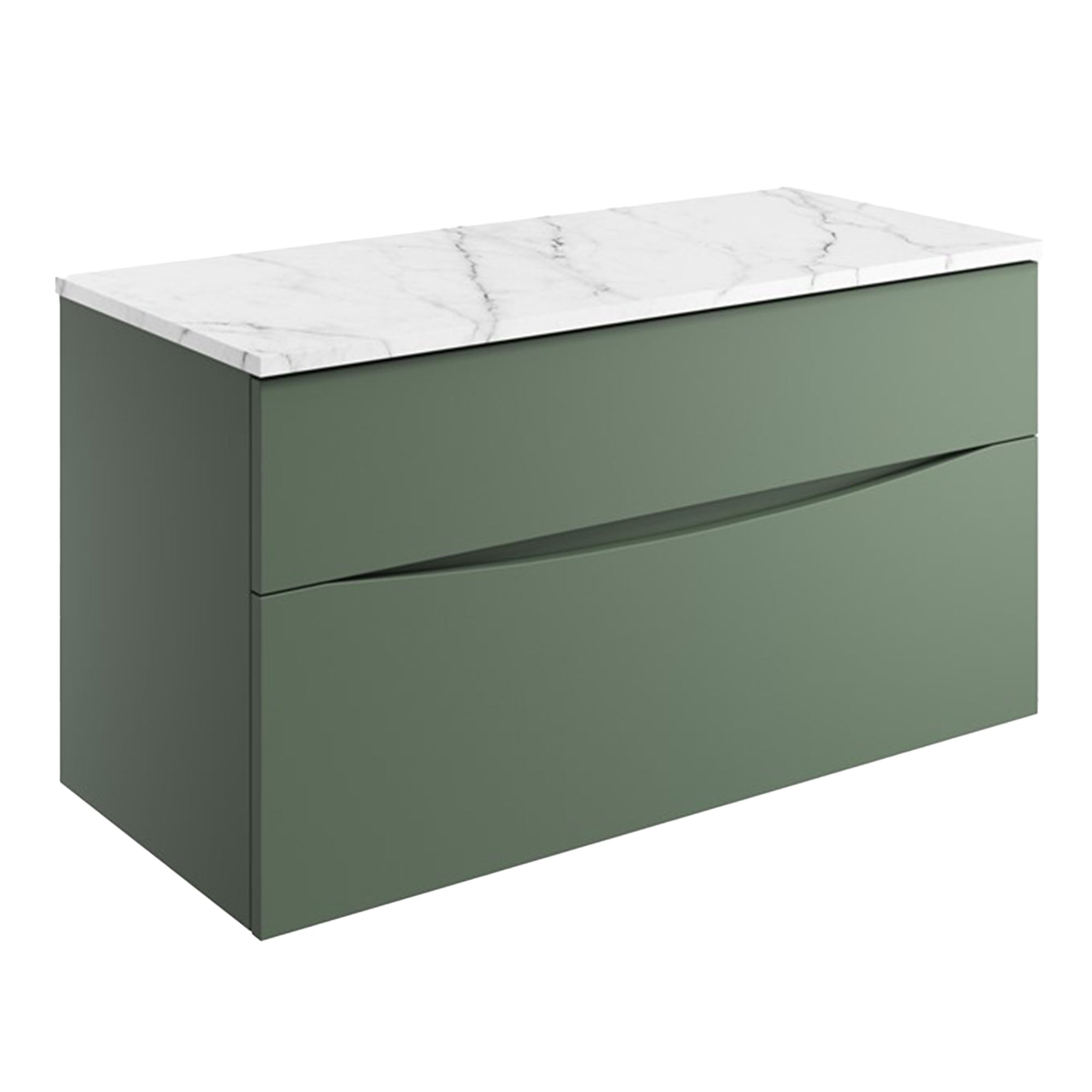 crosswater glide II 1000 wall hung vanity unit with carrara marble worktop sage green deluxe bathrooms