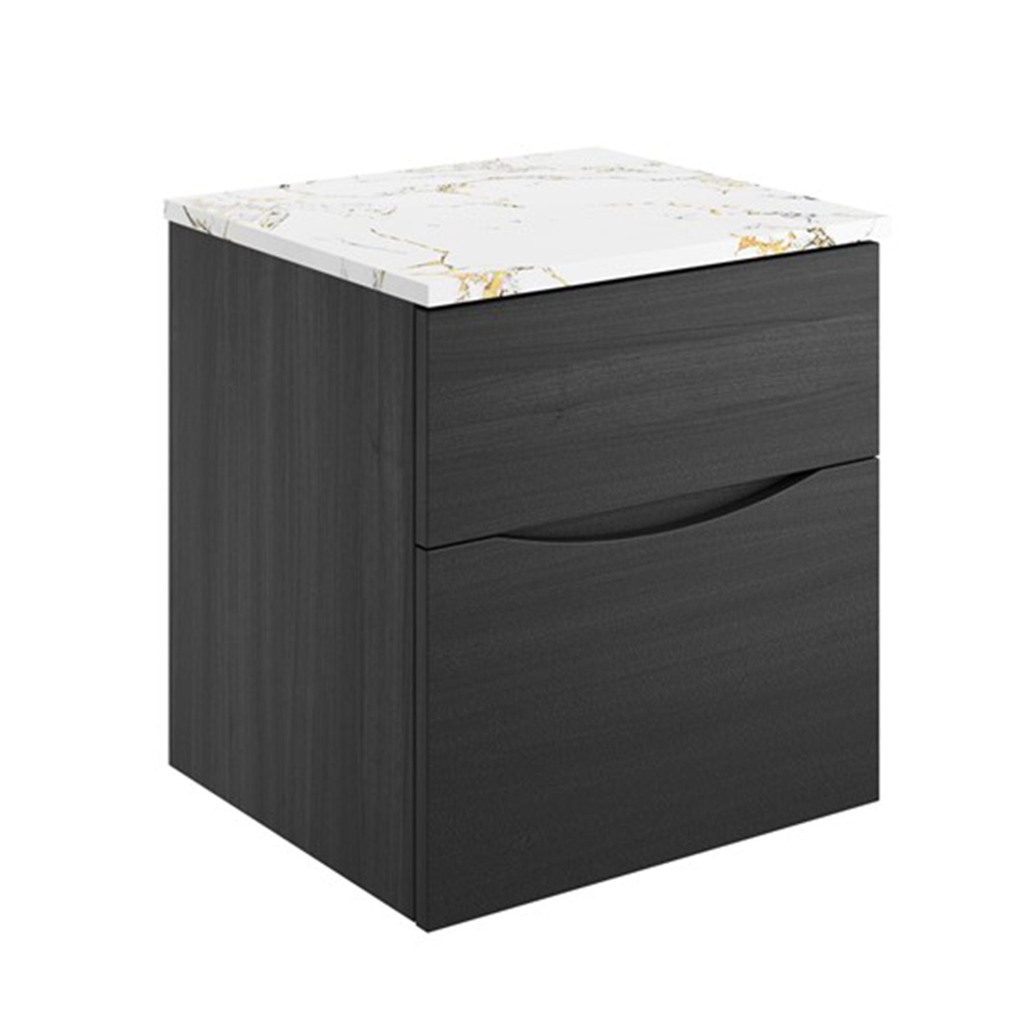 crosswater glide II 500 wall hung vanity unit with gold vein estatuario marble worktop steelwood