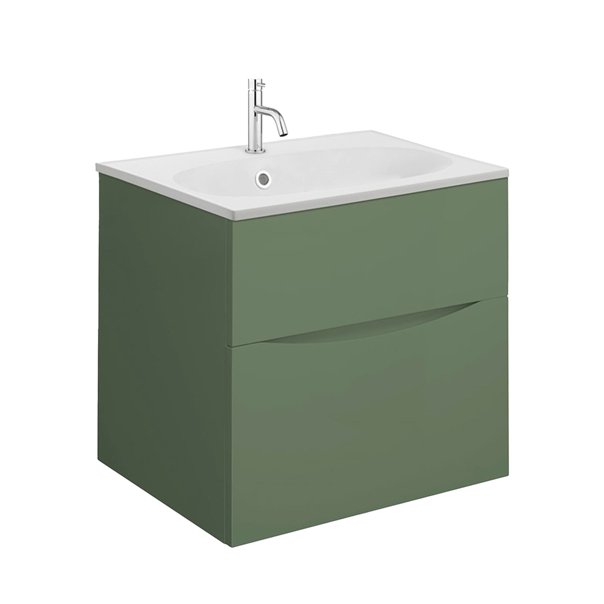 crosswater glide II 500 wall hung vanity unit with matt white basin sage green