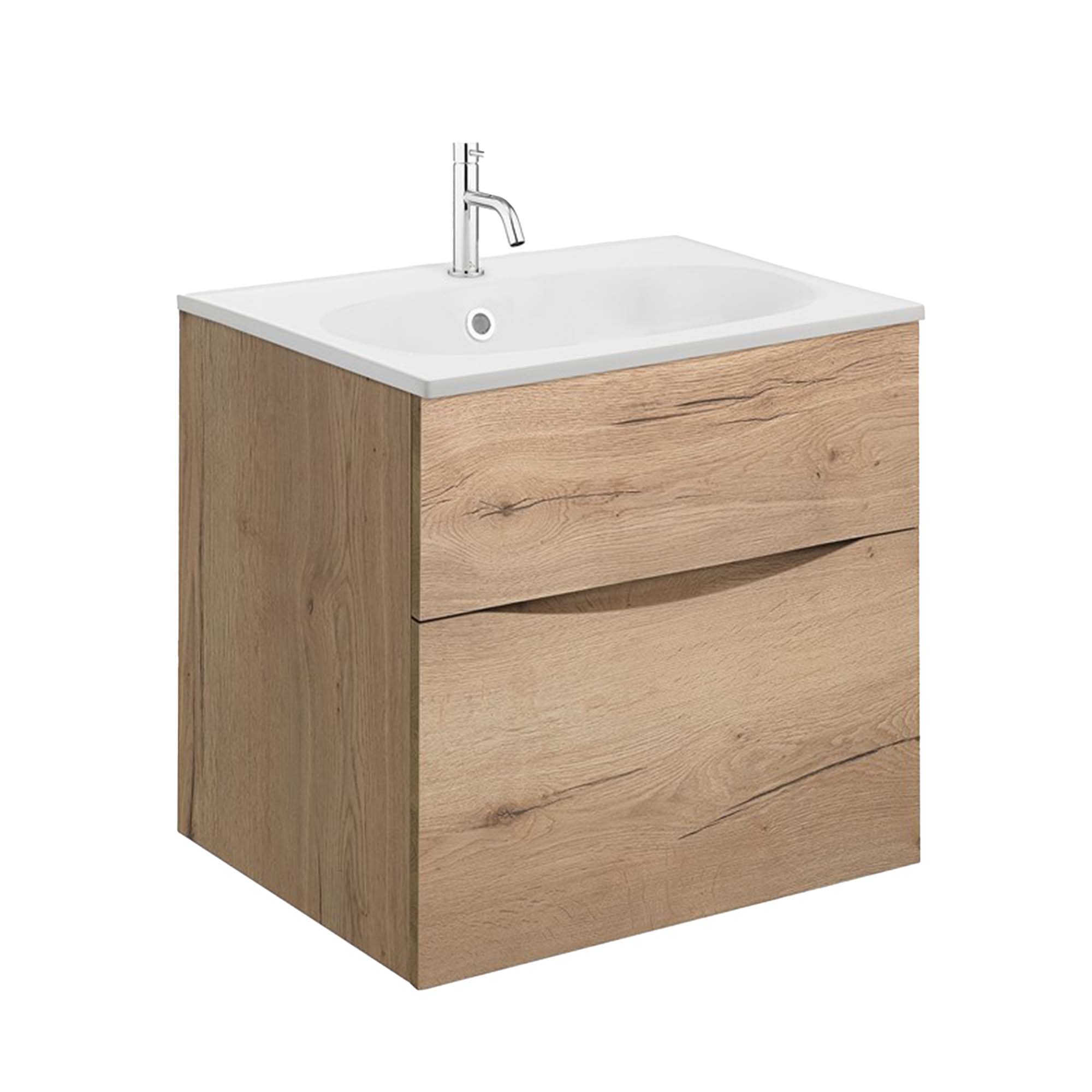 crosswater glide II 500 wall hung vanity unit with matt white basin windsor oak