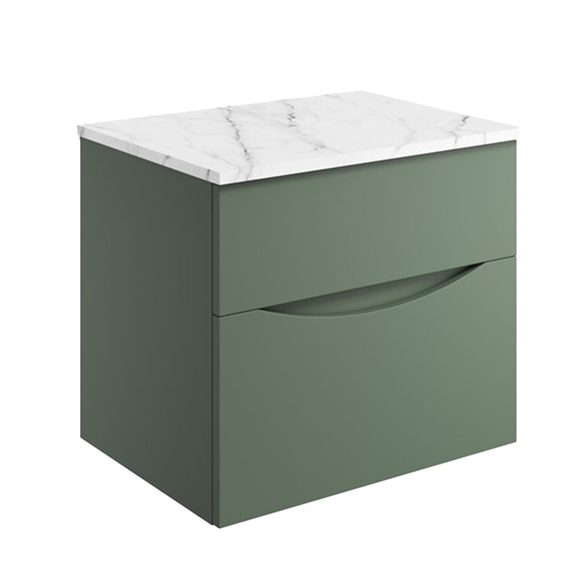 crosswater glide II 600 wall hung vanity unit with carrara marble worktop sage green deluxe bathrooms