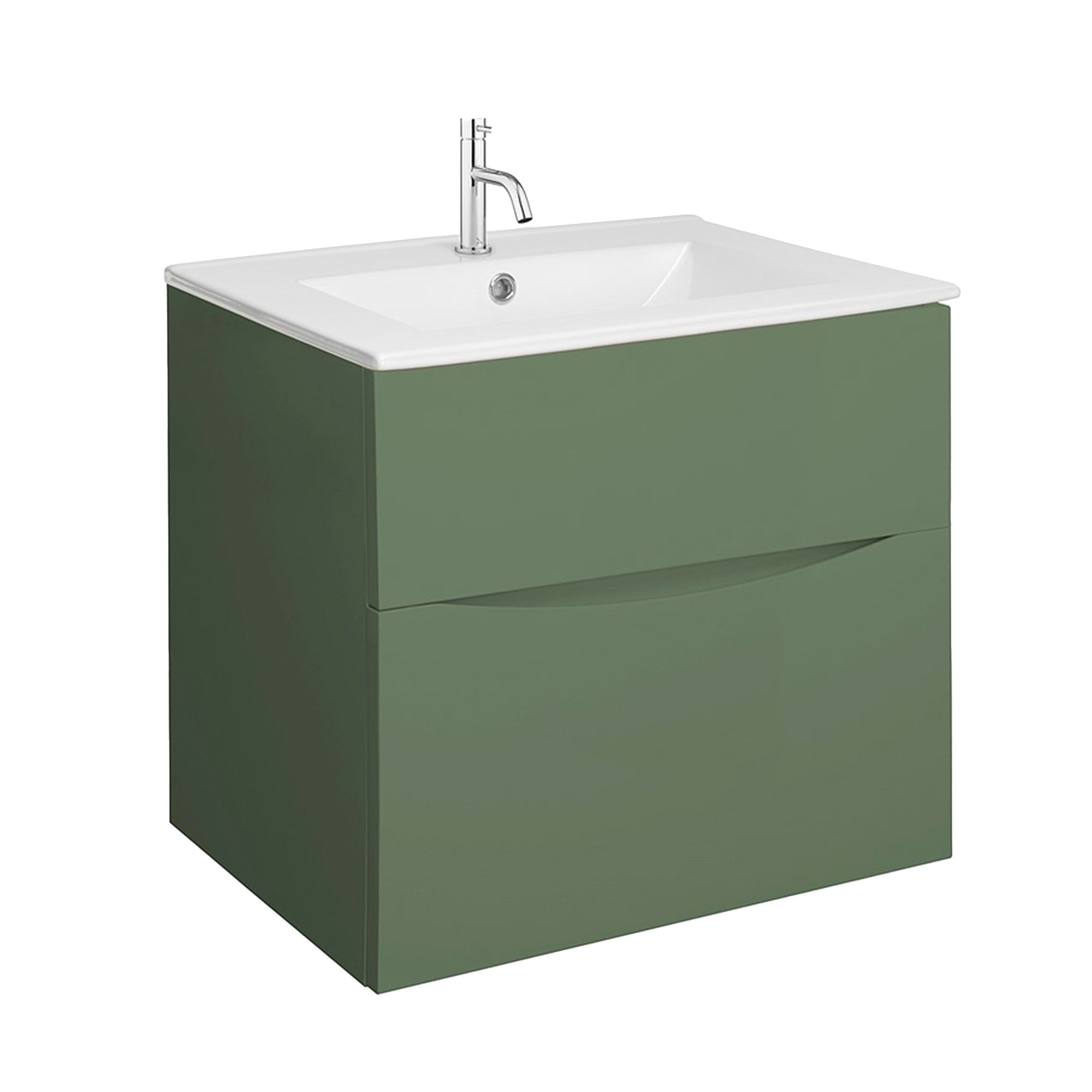 crosswater glide II 600 wall hung vanity unit with ceramic basin sage green