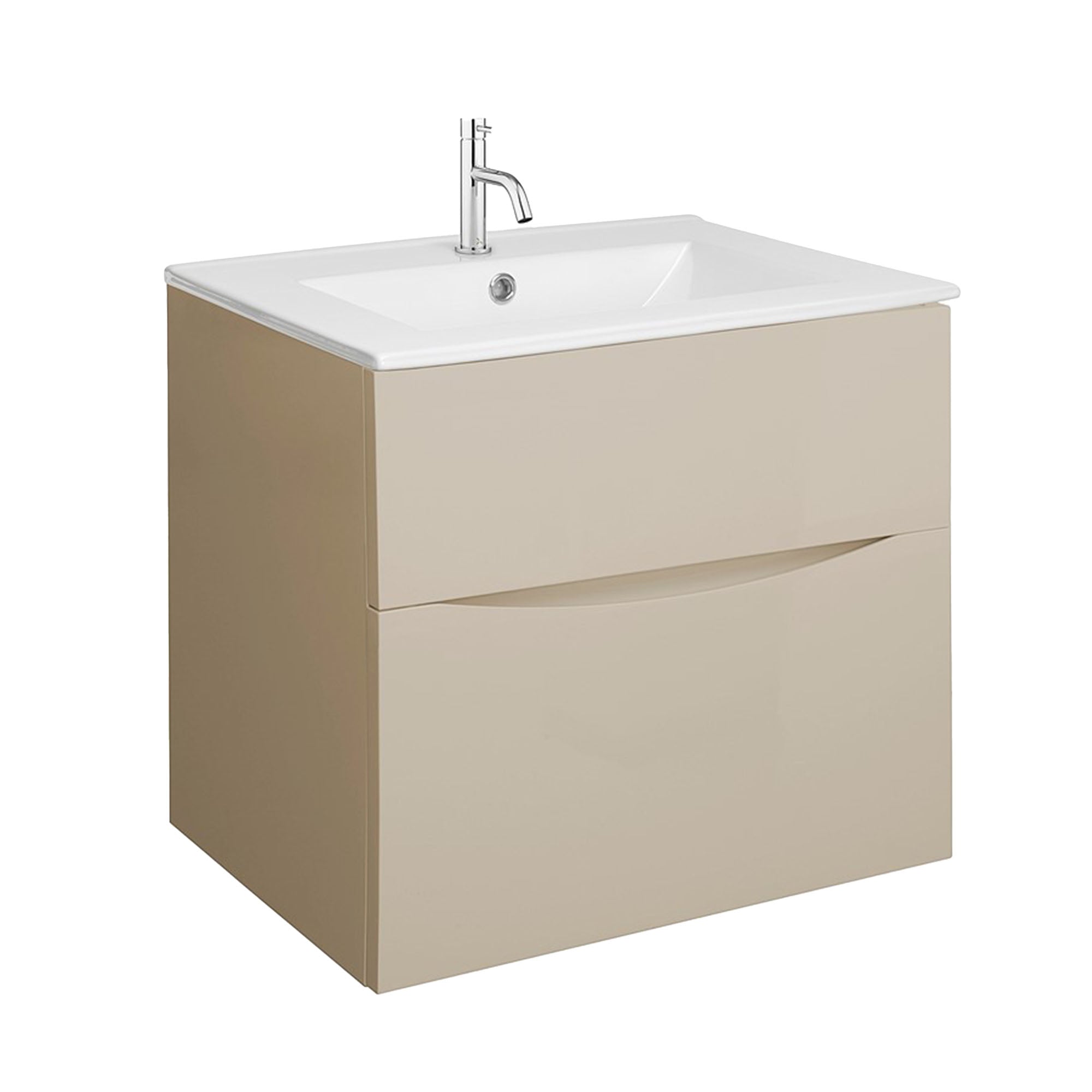 crosswater glide II 600 wall hung vanity unit with ceramic basin warm stone