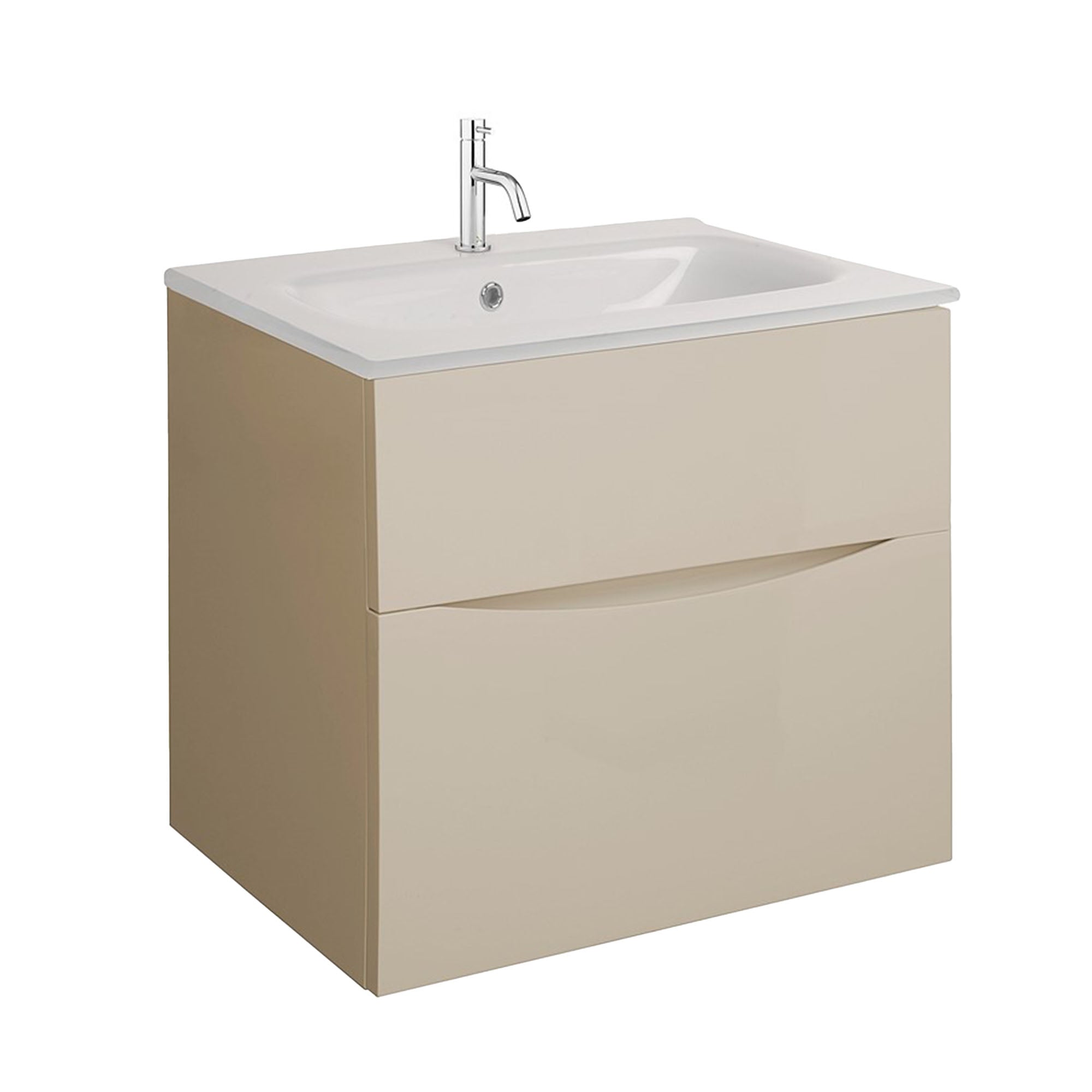 crosswater glide II 600 wall hung vanity unit with ice white basin warm stone