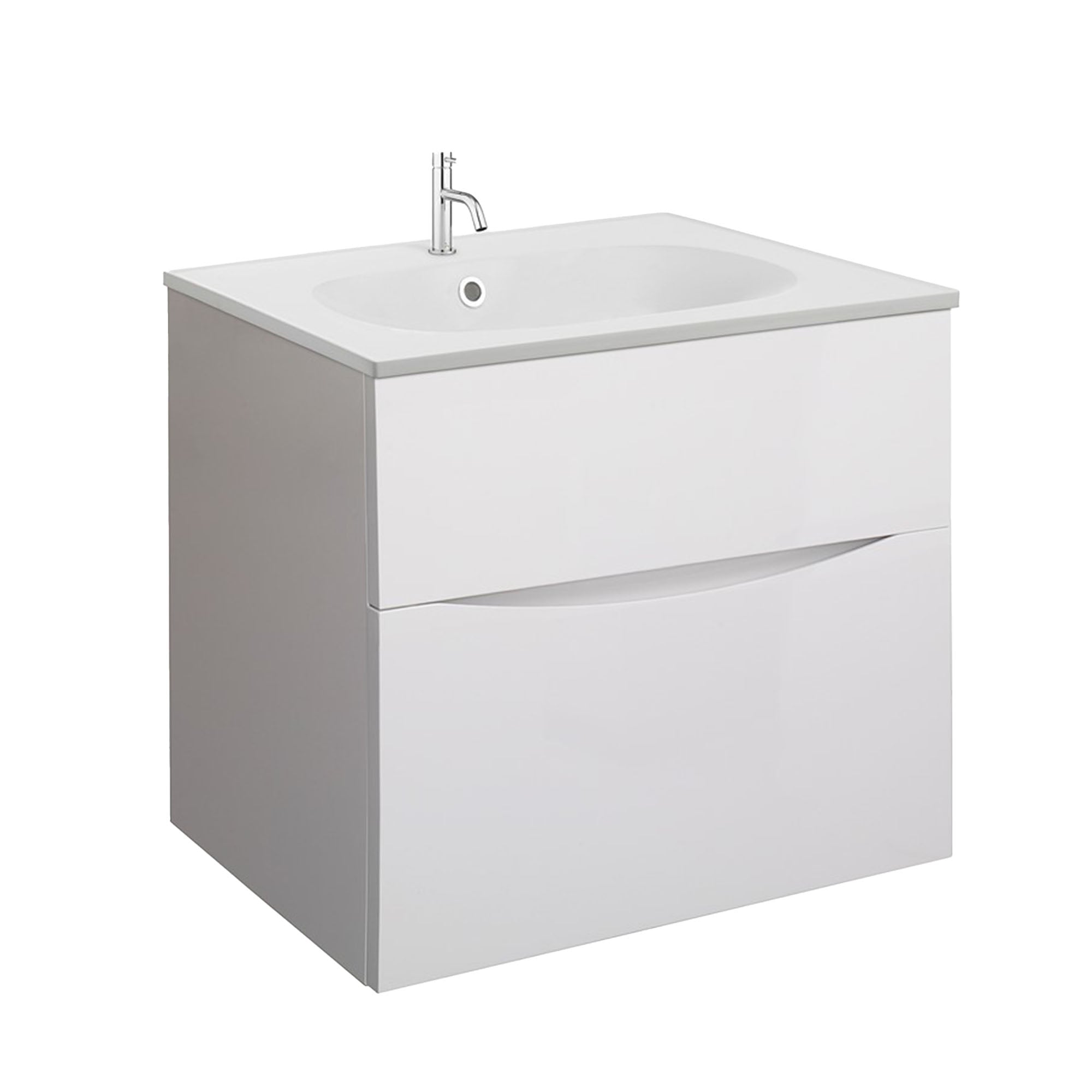 crosswater glide II 600 wall hung vanity unit with matt white basin white gloss