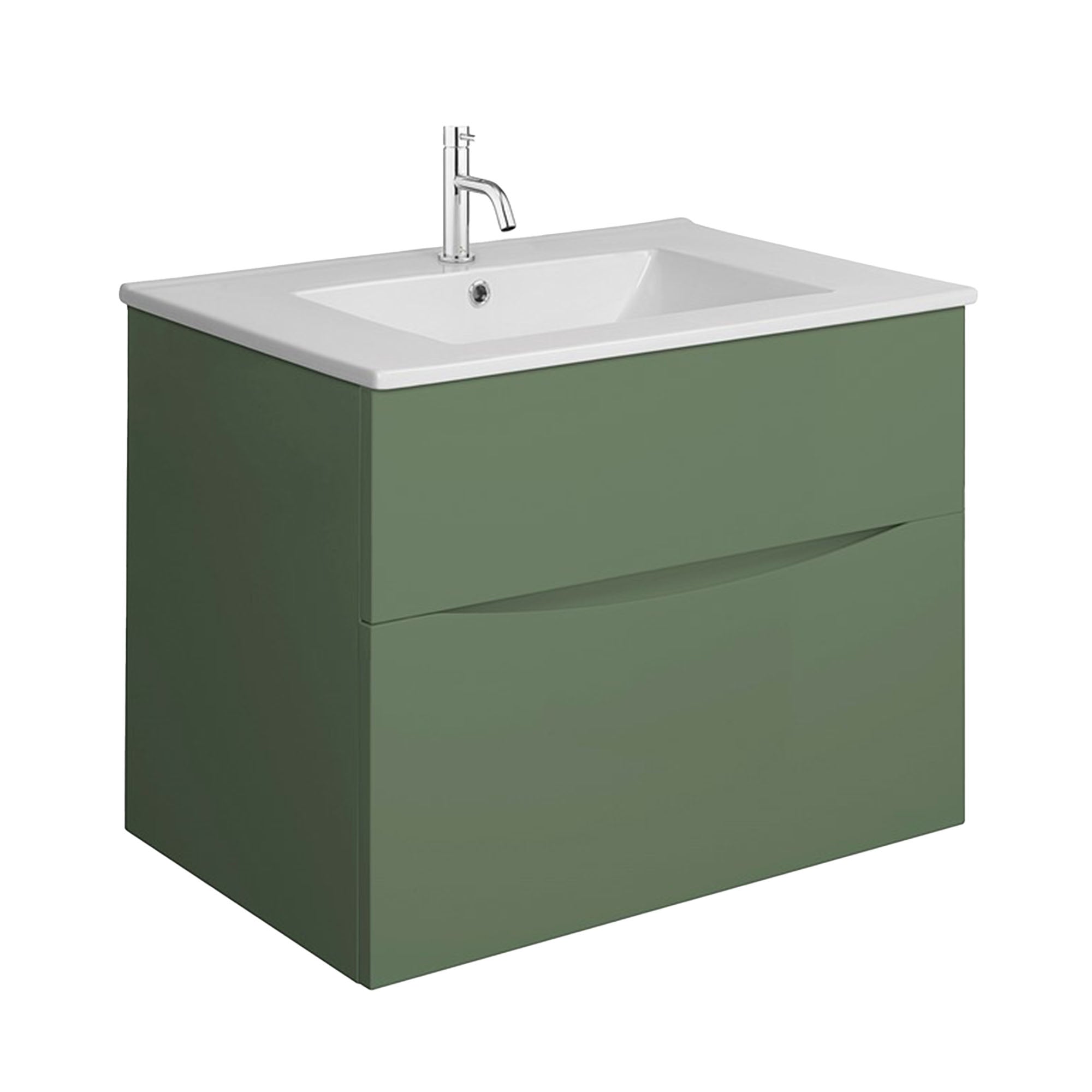 crosswater glide II 700 wall hung vanity unit with ceramic basin sage green