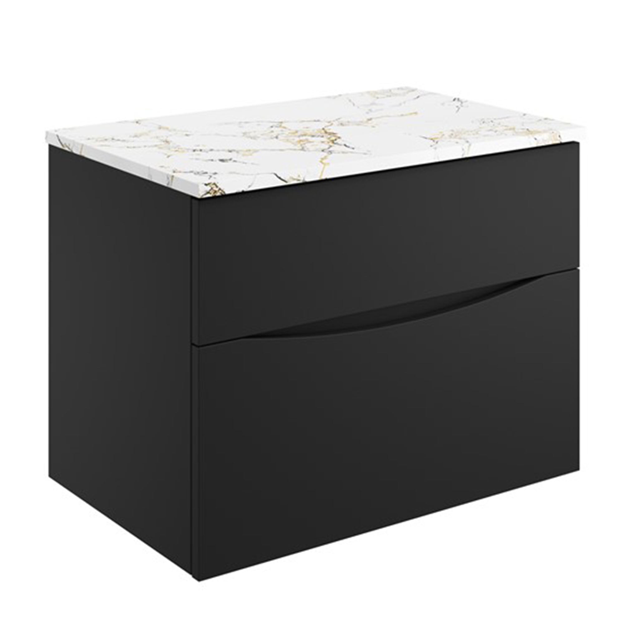 crosswater glide II 700 wall hung vanity unit with gold vein estatuario marble worktop matt black