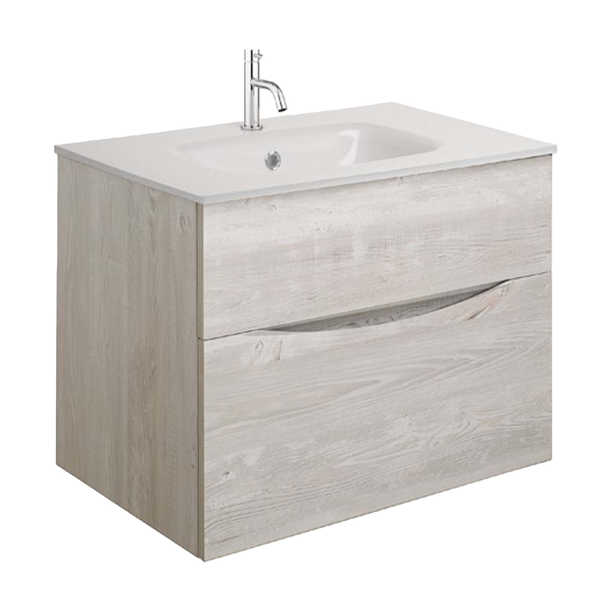 crosswater glide II 700 wall hung vanity unit with ice white basin nordic oak