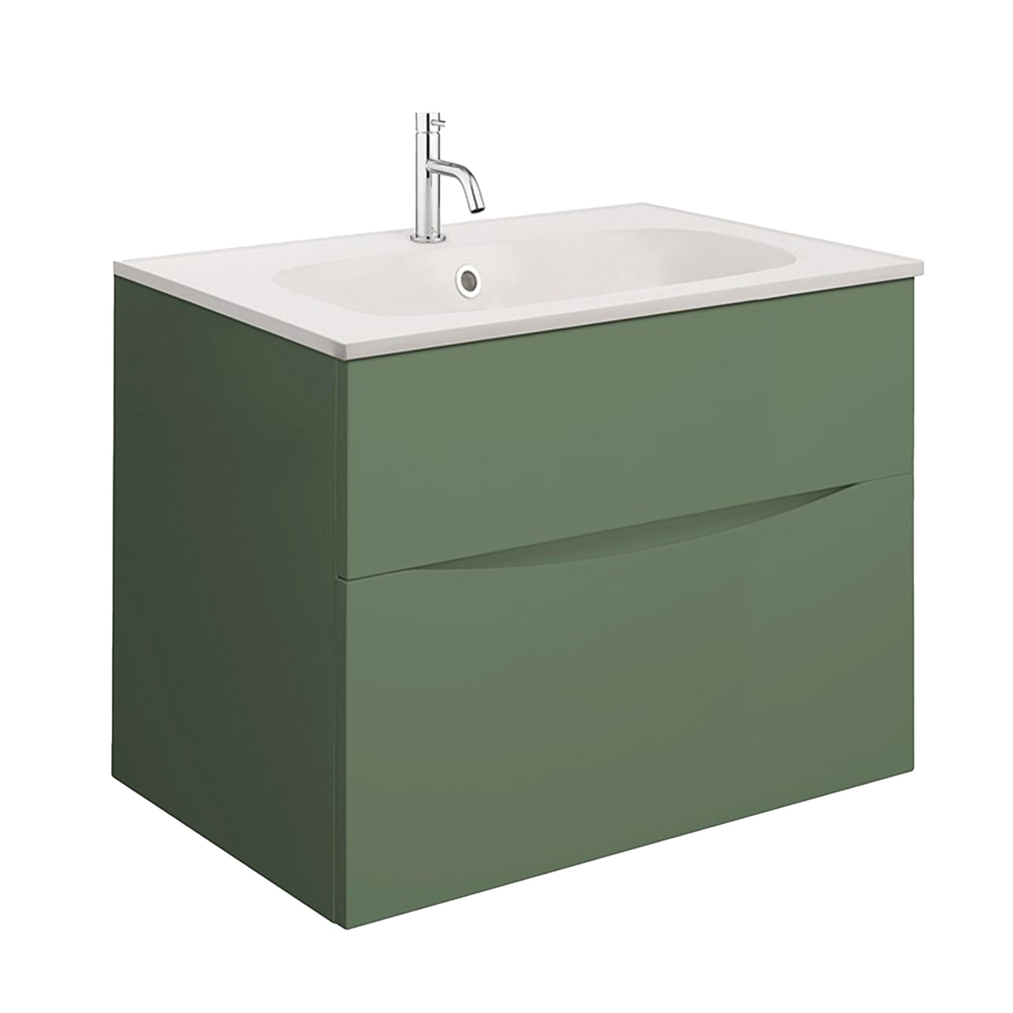 crosswater glide II 700 wall hung vanity unit with matt white basin sage green