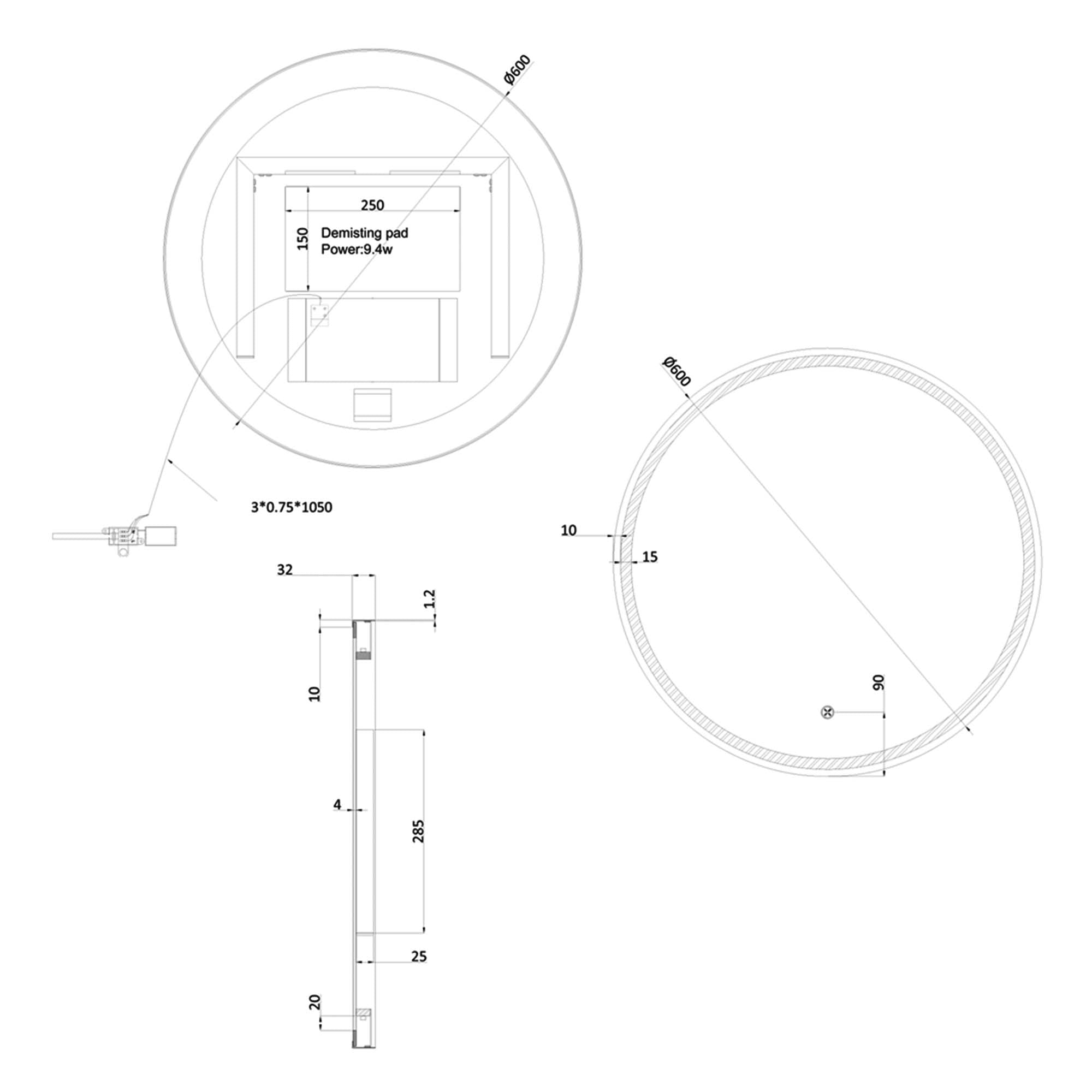 crosswater infinity framed led round mirror 600mm