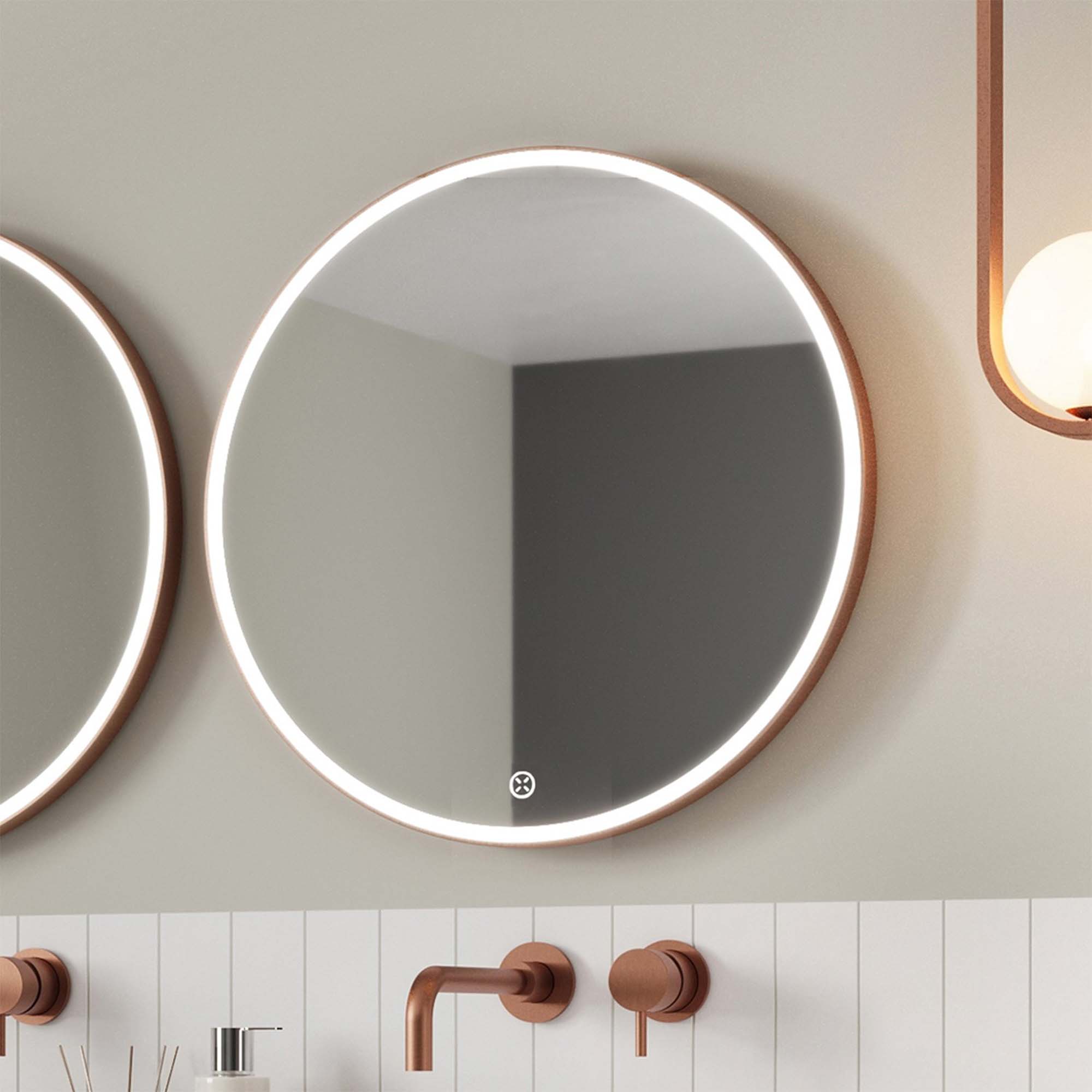 crosswater infinity framed led round mirror 700mm brushed bronze