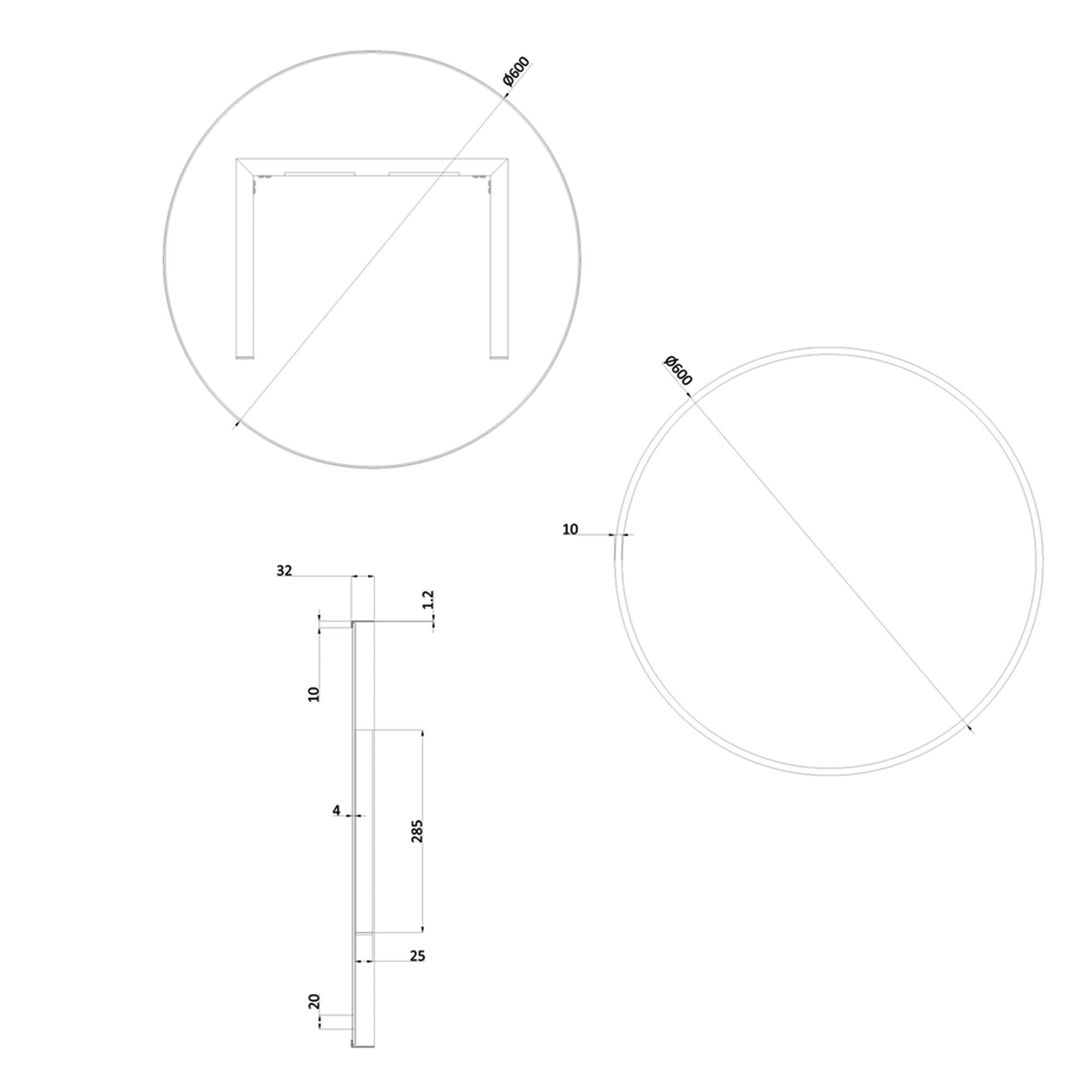 crosswater infinity framed non led round mirror 600mm dimensions