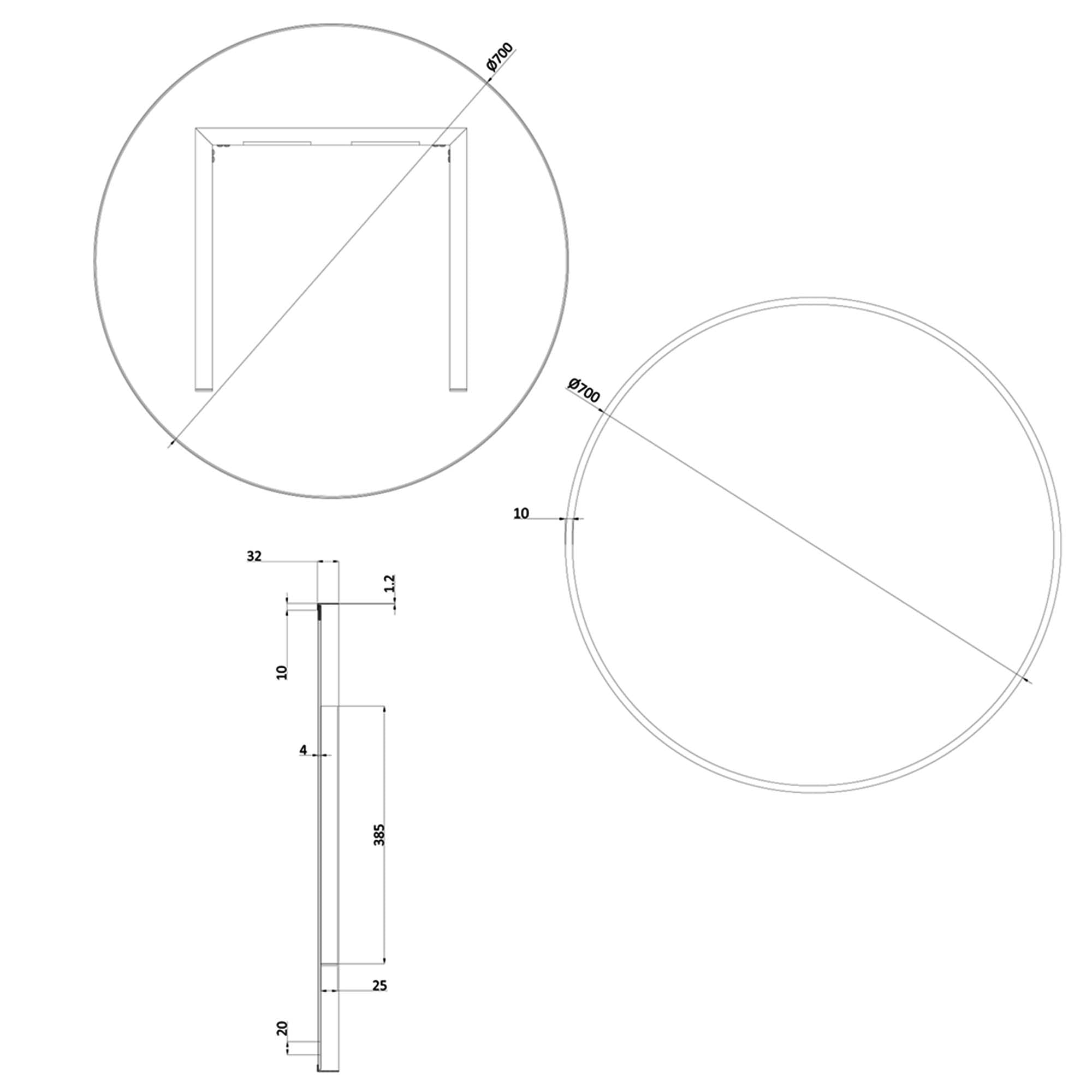 crosswater infinity framed non led round mirror 700mm dimensions