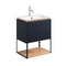 crosswater mada 500 wall mounted vanity unit with mineral marble basin, shelf and frame indigo blue