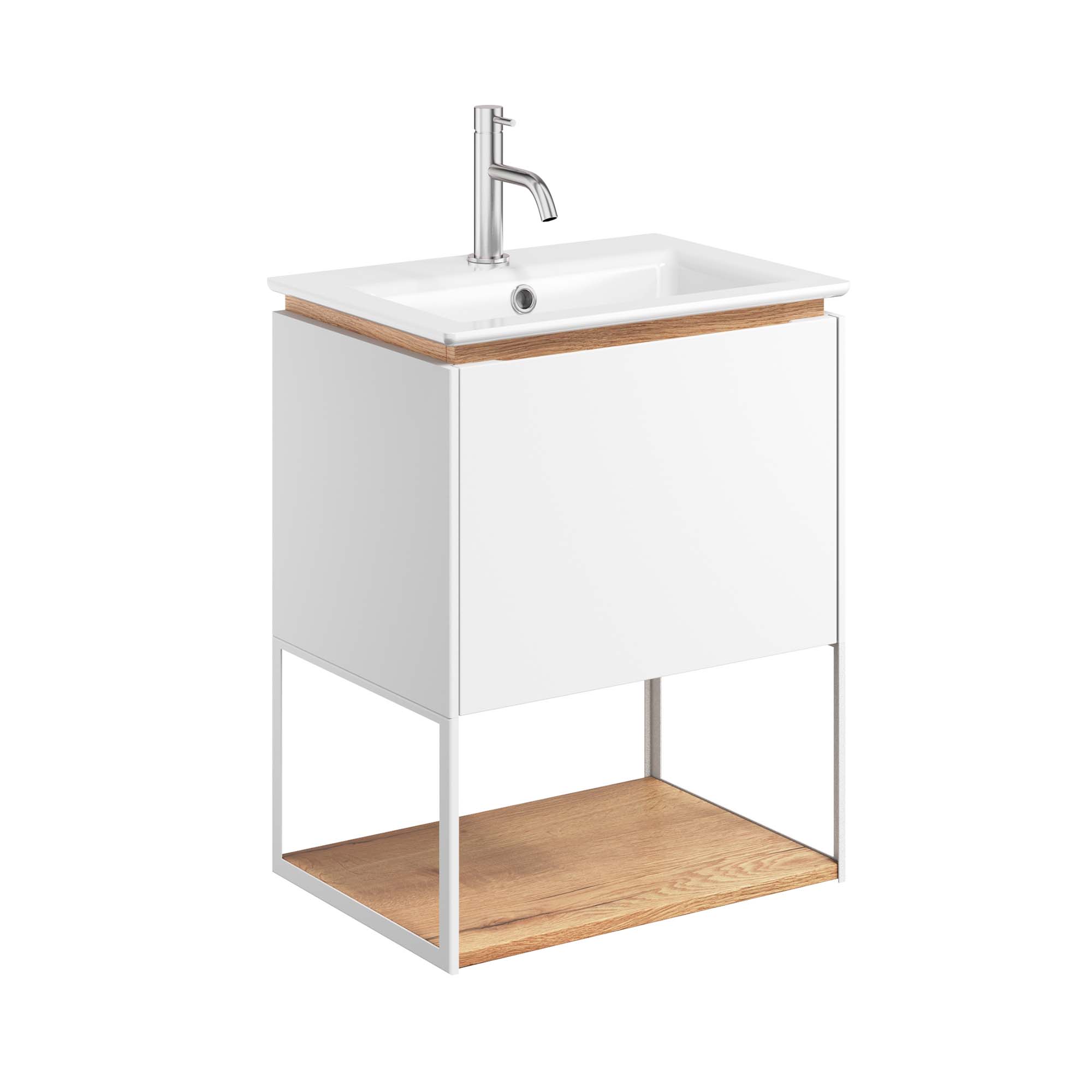 crosswater mada 500 wall mounted vanity unit with mineral marble basin shelf and frame matt white