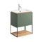 crosswater mada 500 wall mounted vanity unit with mineral marble basin shelf and frame sage green
