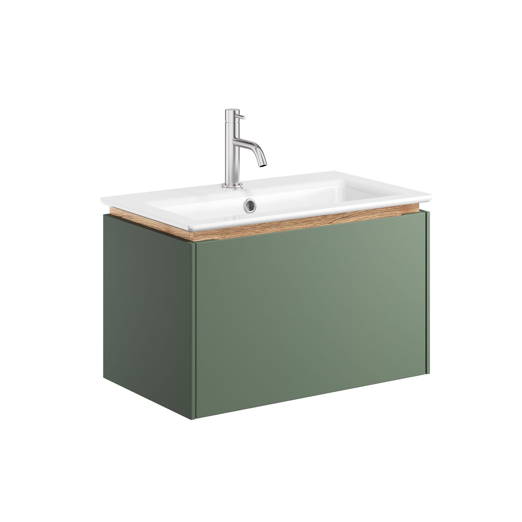 crosswater mada 600 wall mounted vanity unit with mineral marble basin sage green