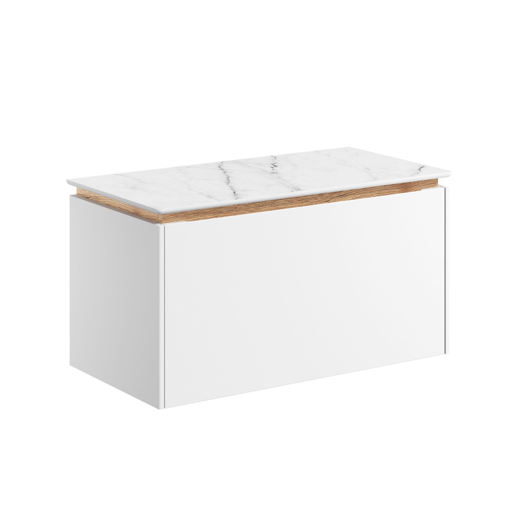 crosswater mada 700 wall mounted vanity unit with carrara marble effect worktop matt white
