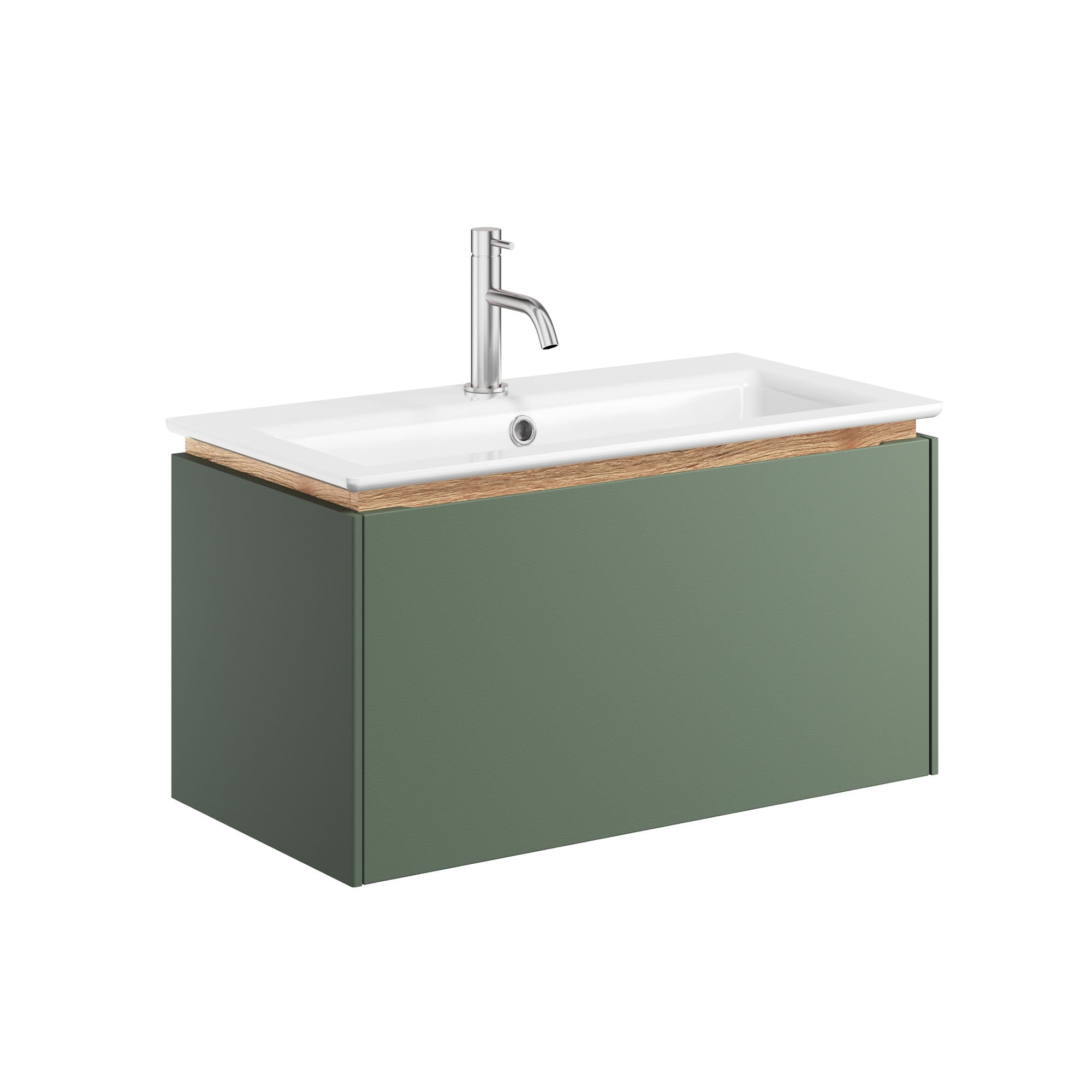 crosswater mada 700 wall mounted vanity unit with mineral marble basin sage green