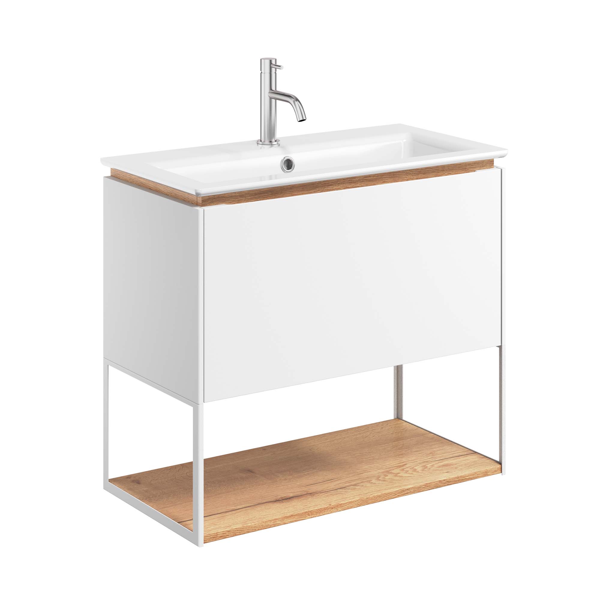 crosswater mada 700 wall mounted vanity unit with mineral marble basin shelf and frame matt white